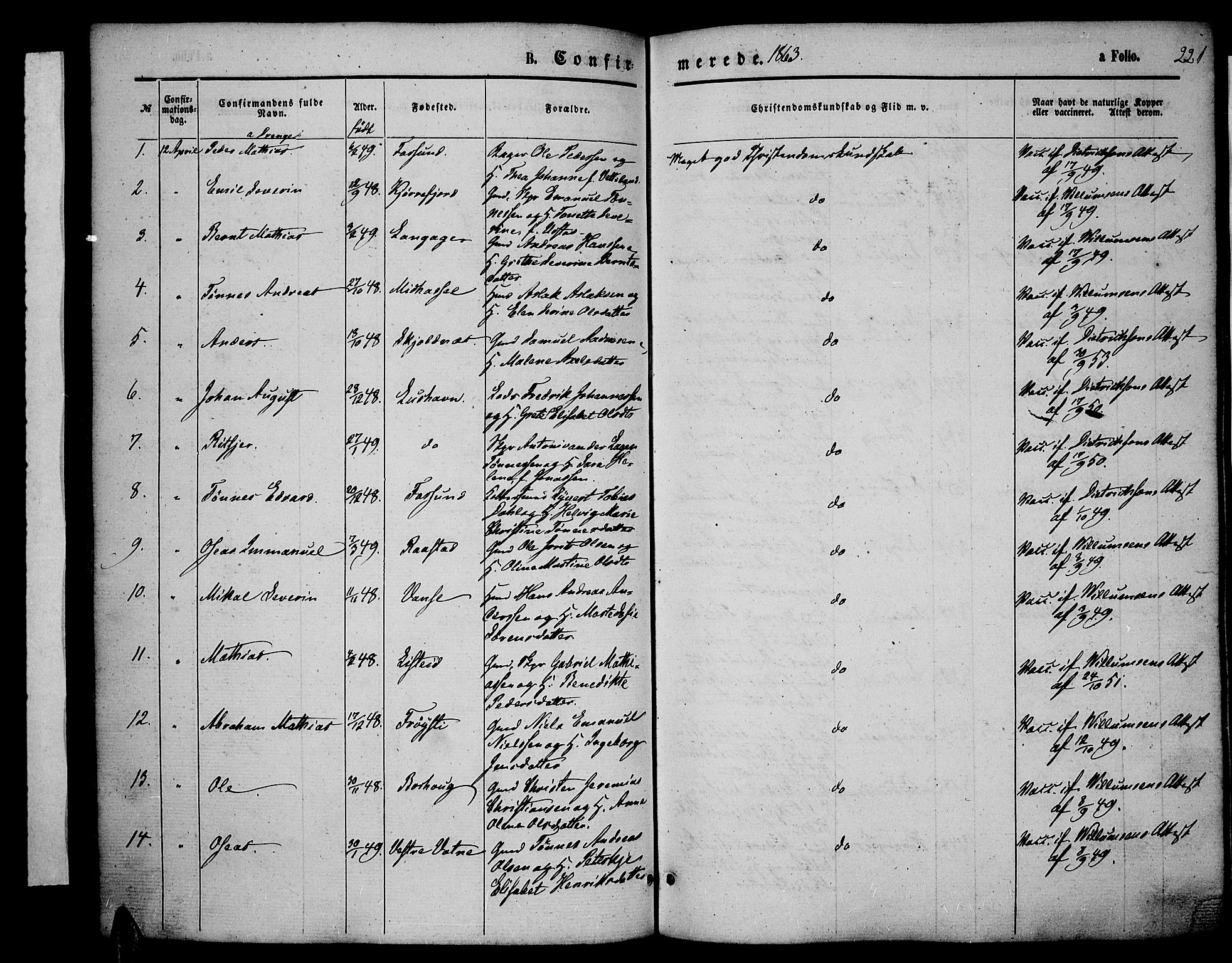 Lista sokneprestkontor, SAK/1111-0027/F/Fb/L0003: Parish register (copy) no. B 3, 1862-1877, p. 221