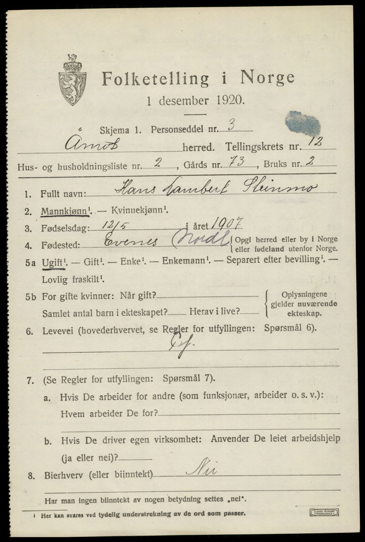 SAH, 1920 census for Åmot, 1920, p. 9619