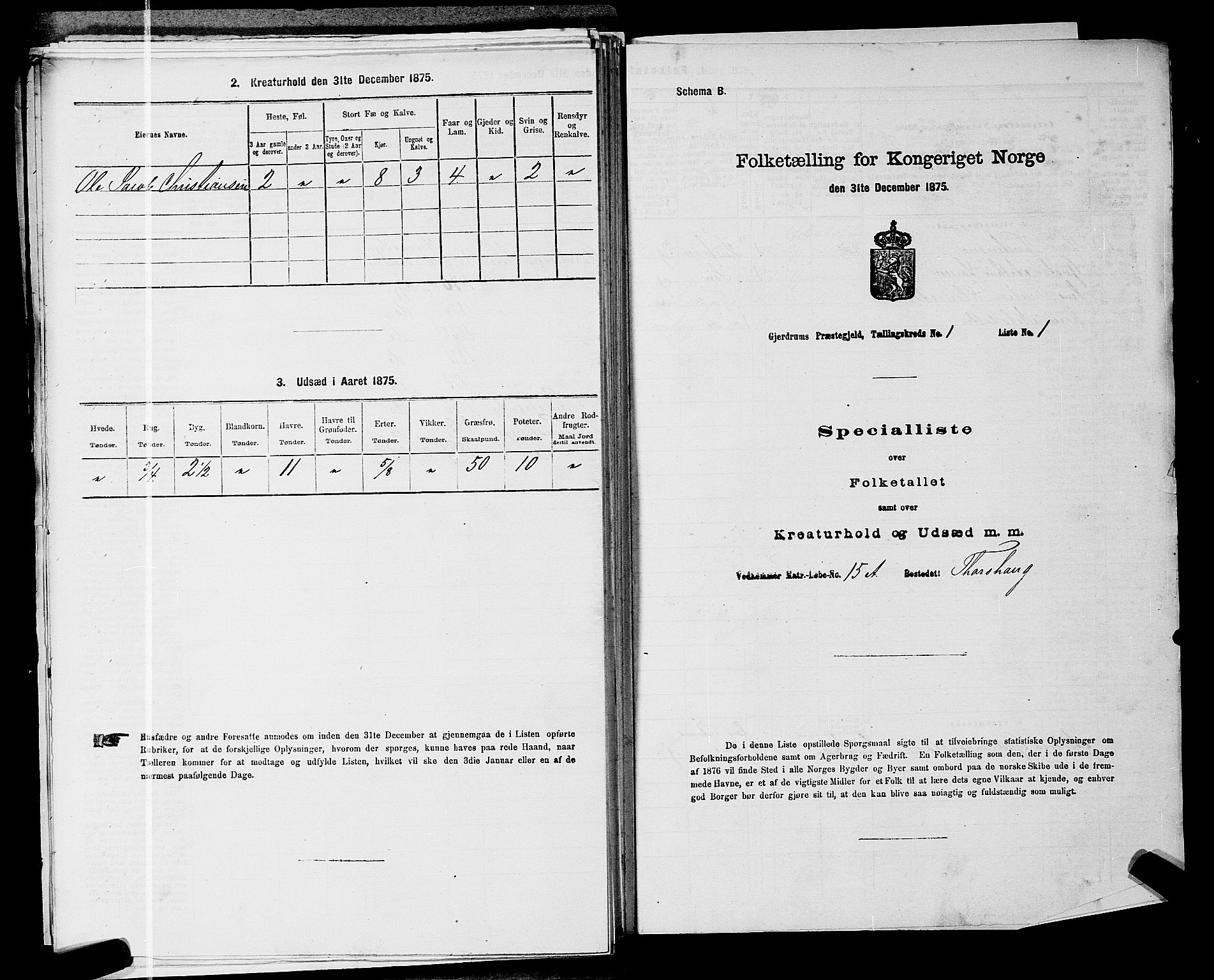 RA, 1875 census for 0234P Gjerdrum, 1875, p. 153