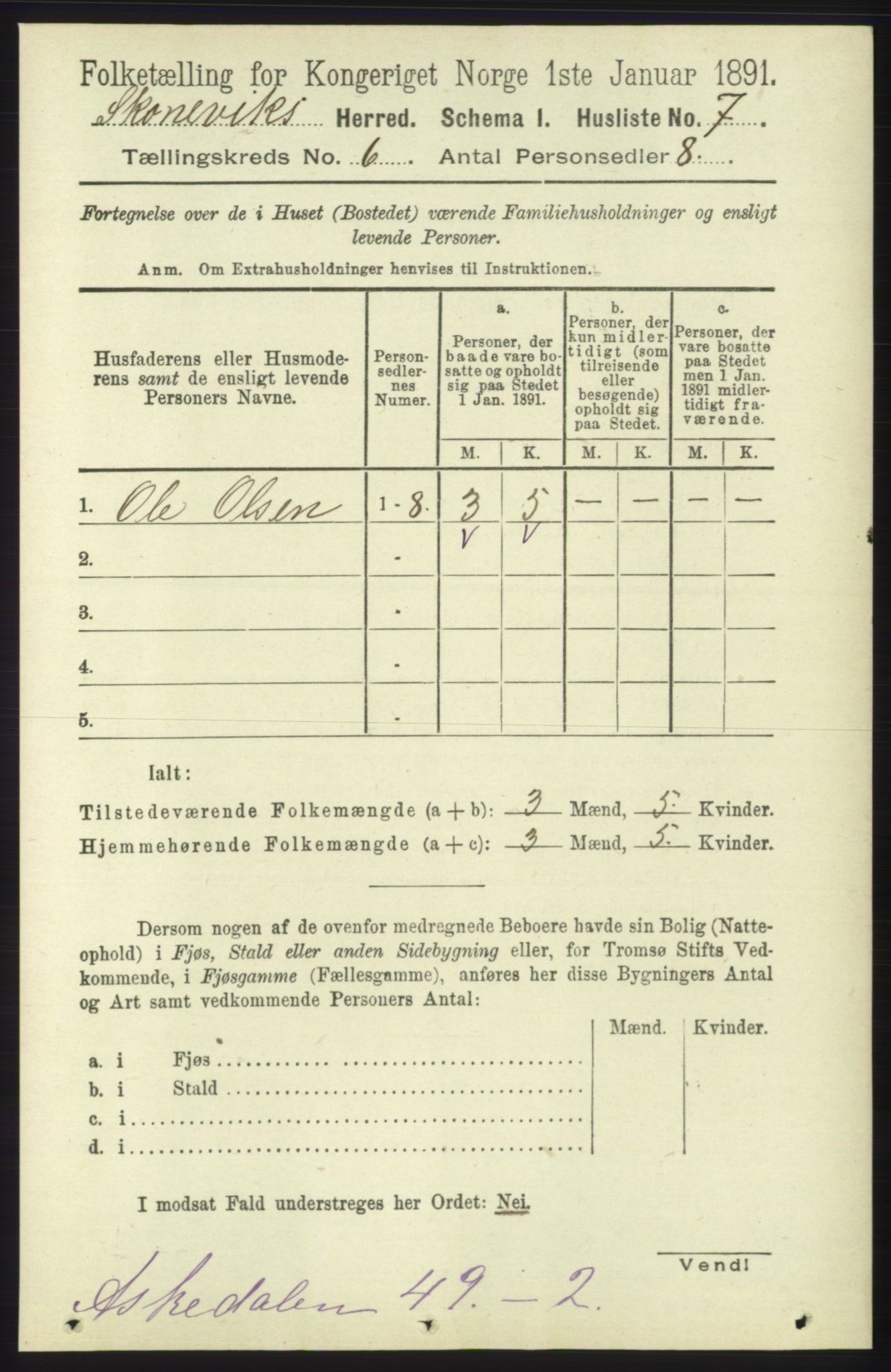 RA, 1891 census for 1212 Skånevik, 1891, p. 1488