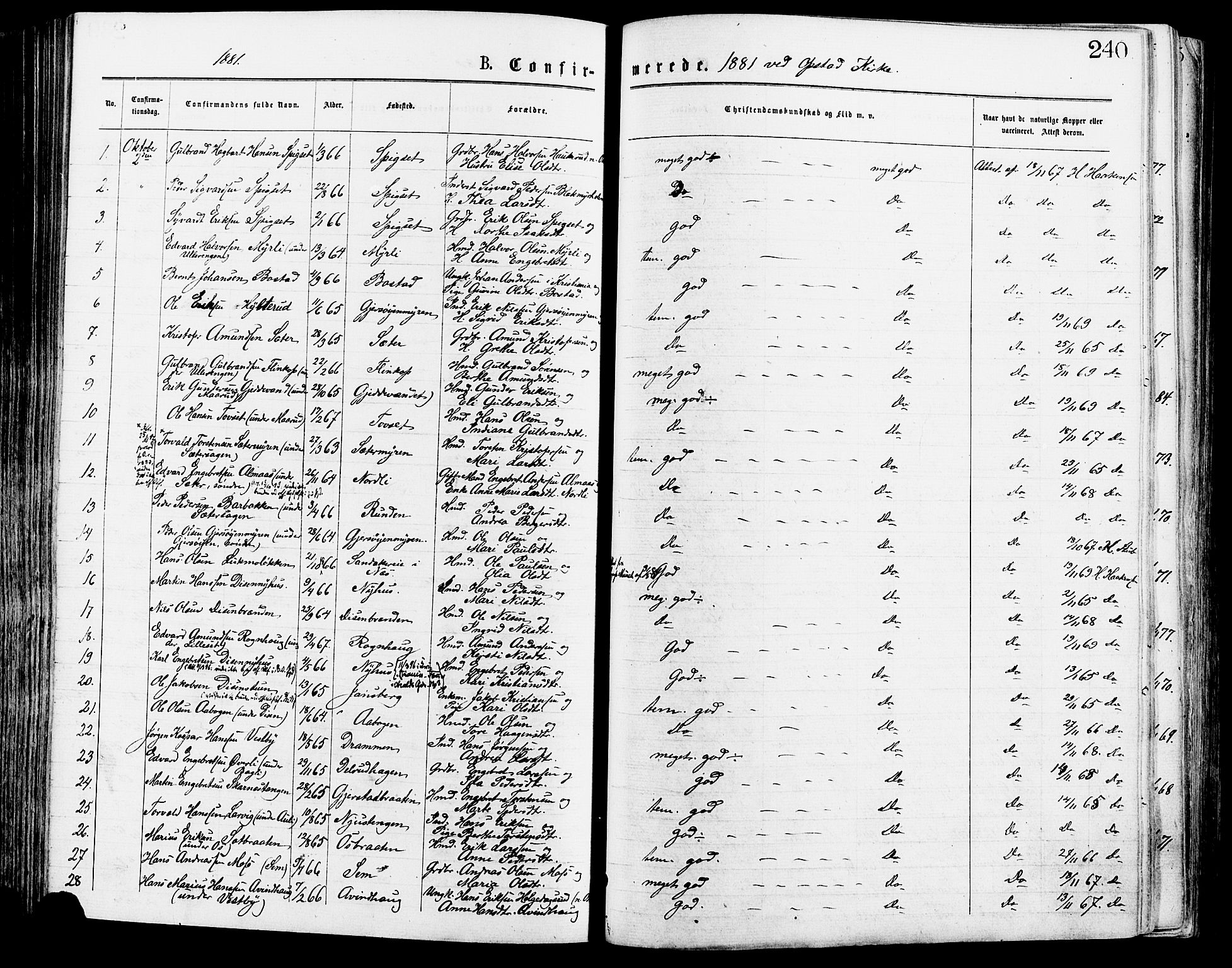 Sør-Odal prestekontor, SAH/PREST-030/H/Ha/Haa/L0005: Parish register (official) no. 5, 1876-1885, p. 240