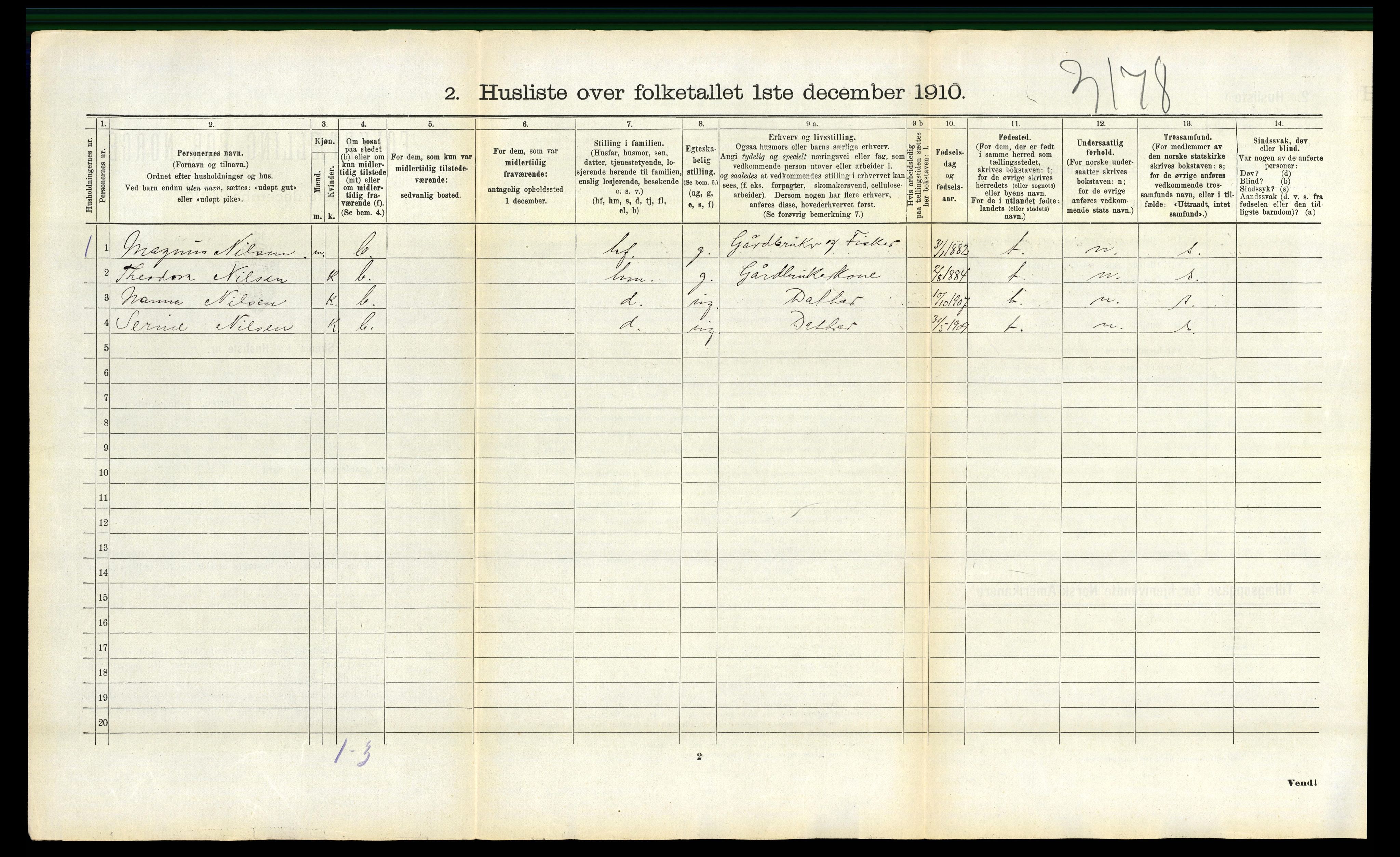 RA, 1910 census for Evenes, 1910, p. 948