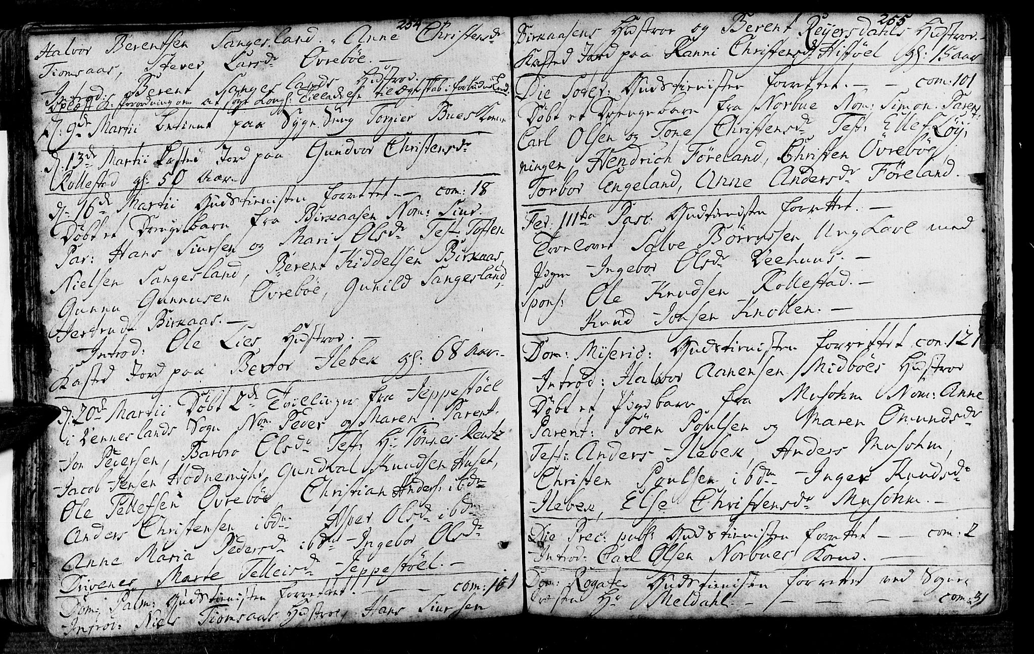 Vennesla sokneprestkontor, SAK/1111-0045/Fa/Fac/L0001: Parish register (official) no. A 1, 1743-1784, p. 254-255