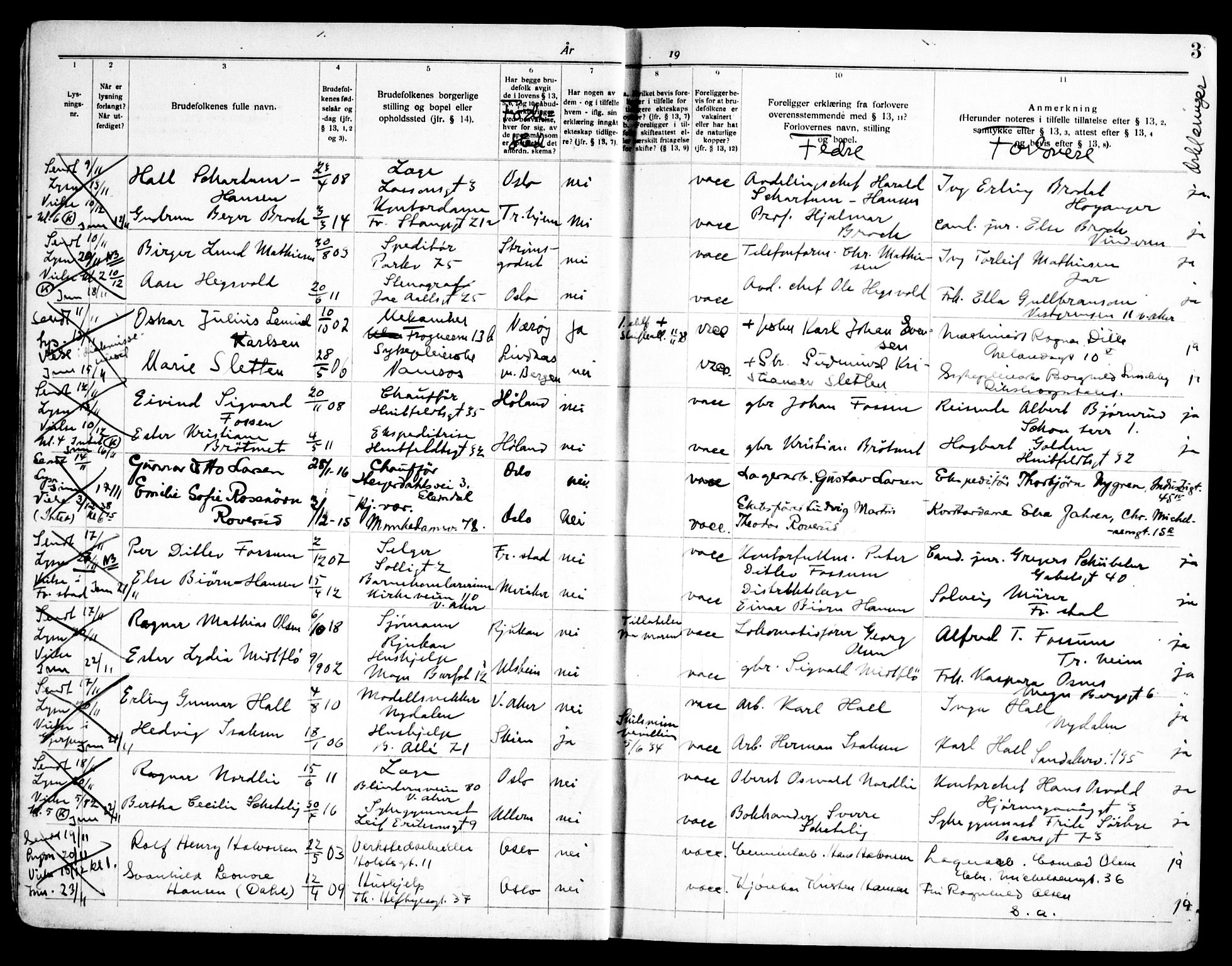 Frogner prestekontor Kirkebøker, SAO/A-10886/H/Ha/L0009: Banns register no. 9, 1938-1945, p. 3