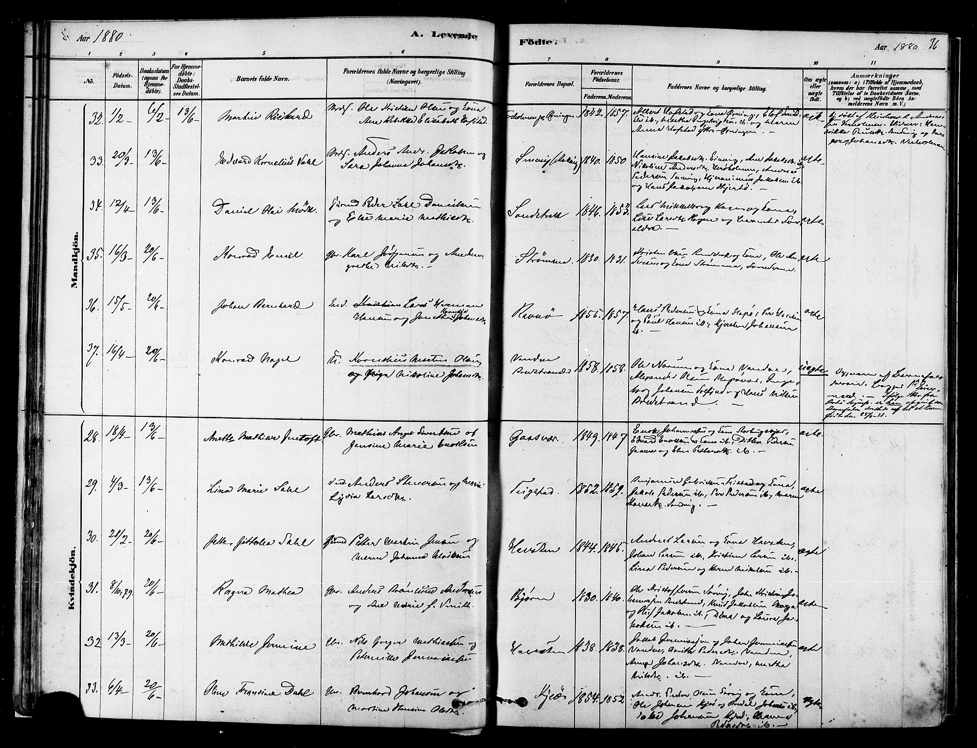 Ministerialprotokoller, klokkerbøker og fødselsregistre - Nordland, SAT/A-1459/834/L0507: Parish register (official) no. 834A05, 1878-1892, p. 36