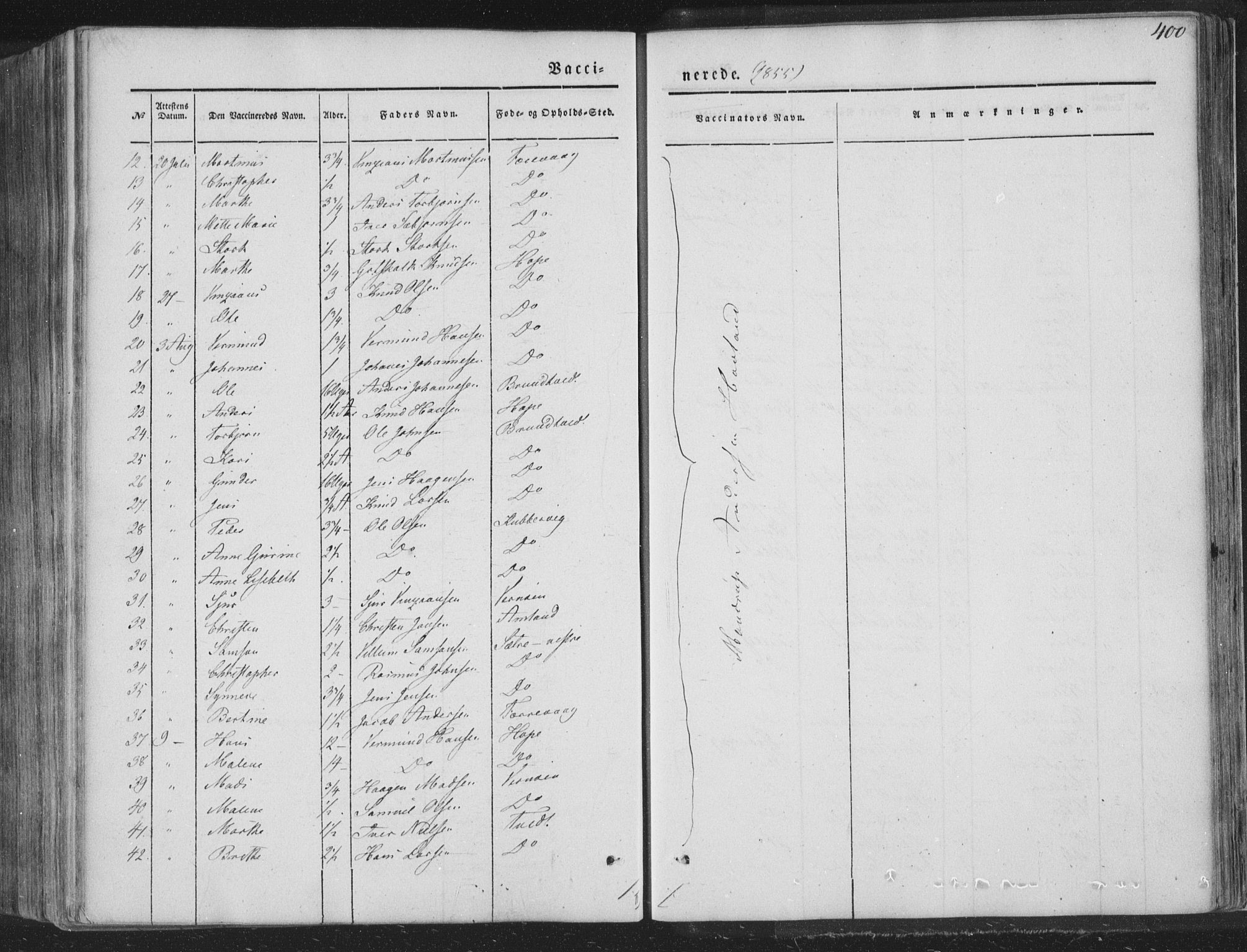 Tysnes sokneprestembete, AV/SAB-A-78601/H/Haa: Parish register (official) no. A 10, 1848-1859, p. 400