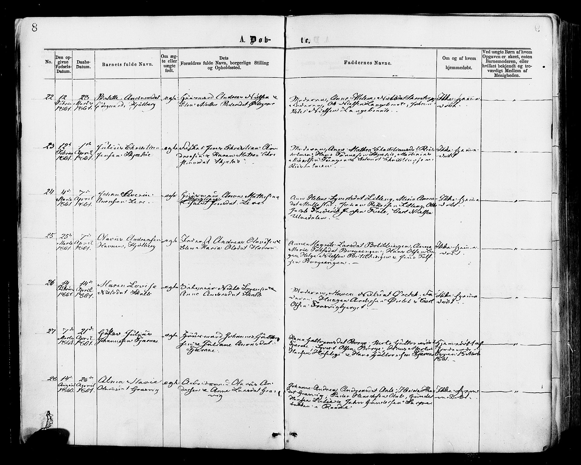 Onsøy prestekontor Kirkebøker, AV/SAO-A-10914/F/Fa/L0004: Parish register (official) no. I 4, 1861-1877, p. 8