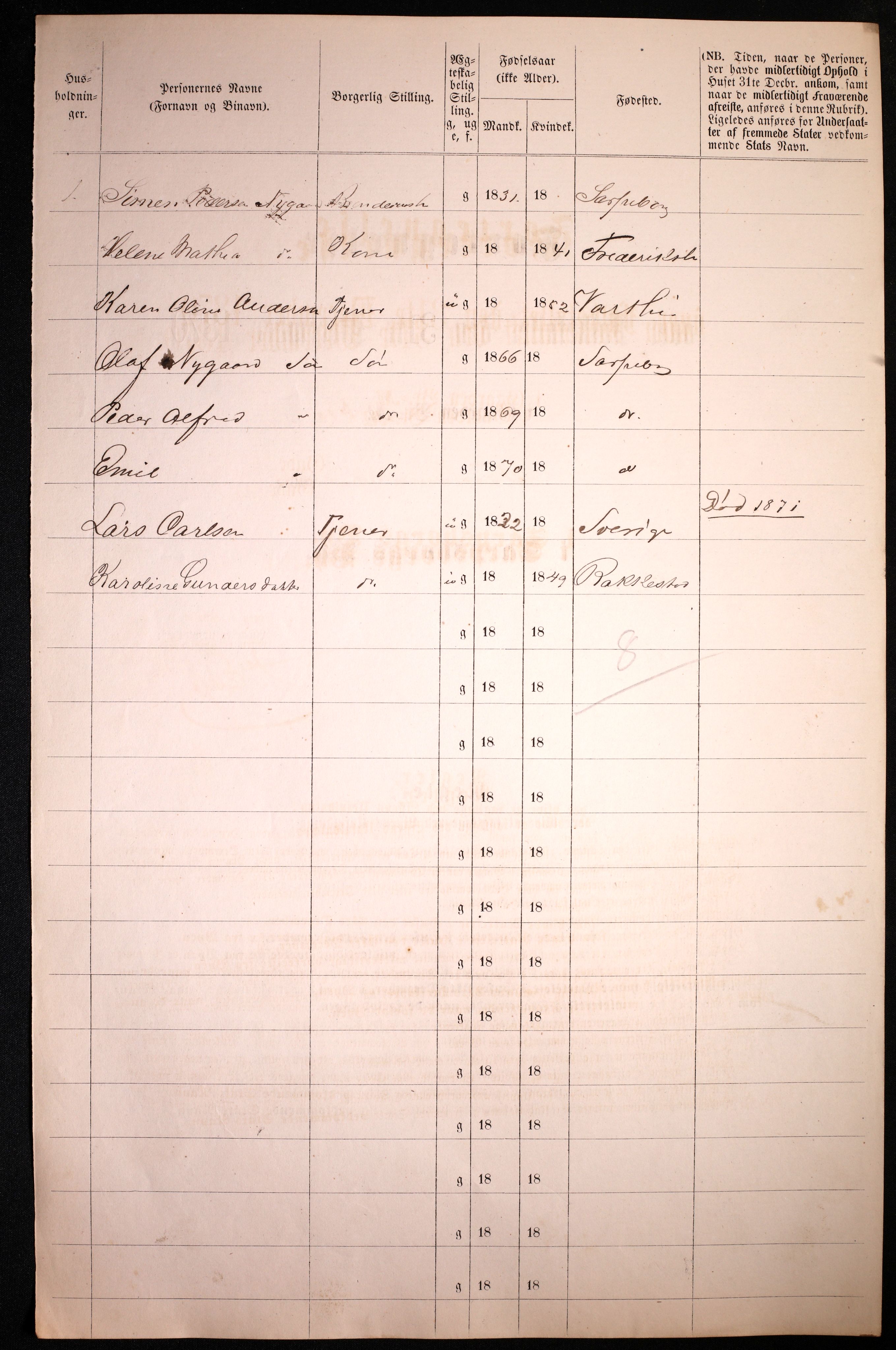 RA, 1870 census for 0102 Sarpsborg, 1870, p. 220