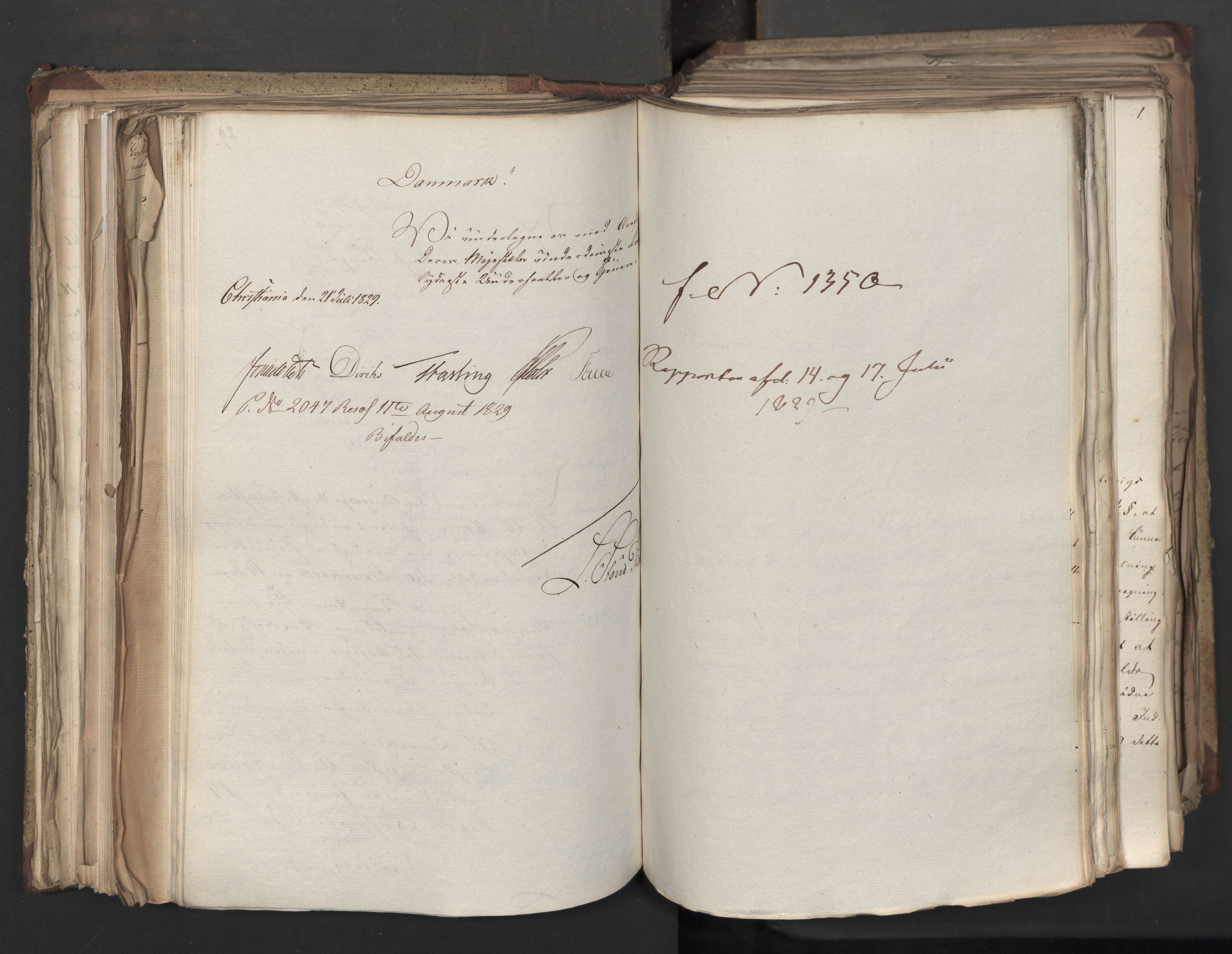 Statsrådsavdelingen i Stockholm, AV/RA-S-1003/D/Da/L0060: Regjeringsinnstillinger nr. 1276-1500, 1829, p. 277