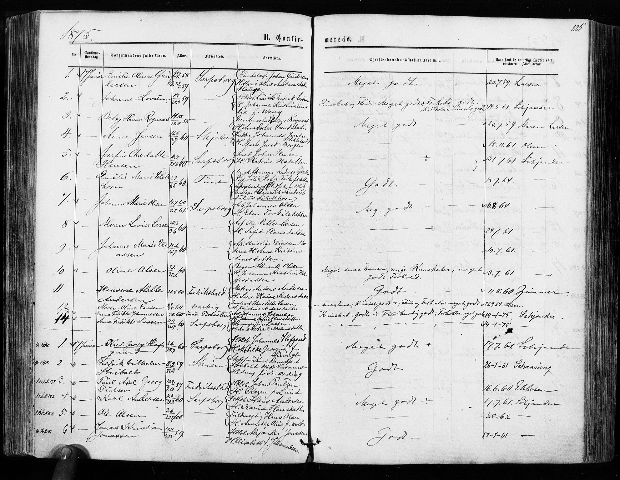 Sarpsborg prestekontor Kirkebøker, SAO/A-2006/F/Fa/L0002: Parish register (official) no. 2, 1869-1877, p. 125