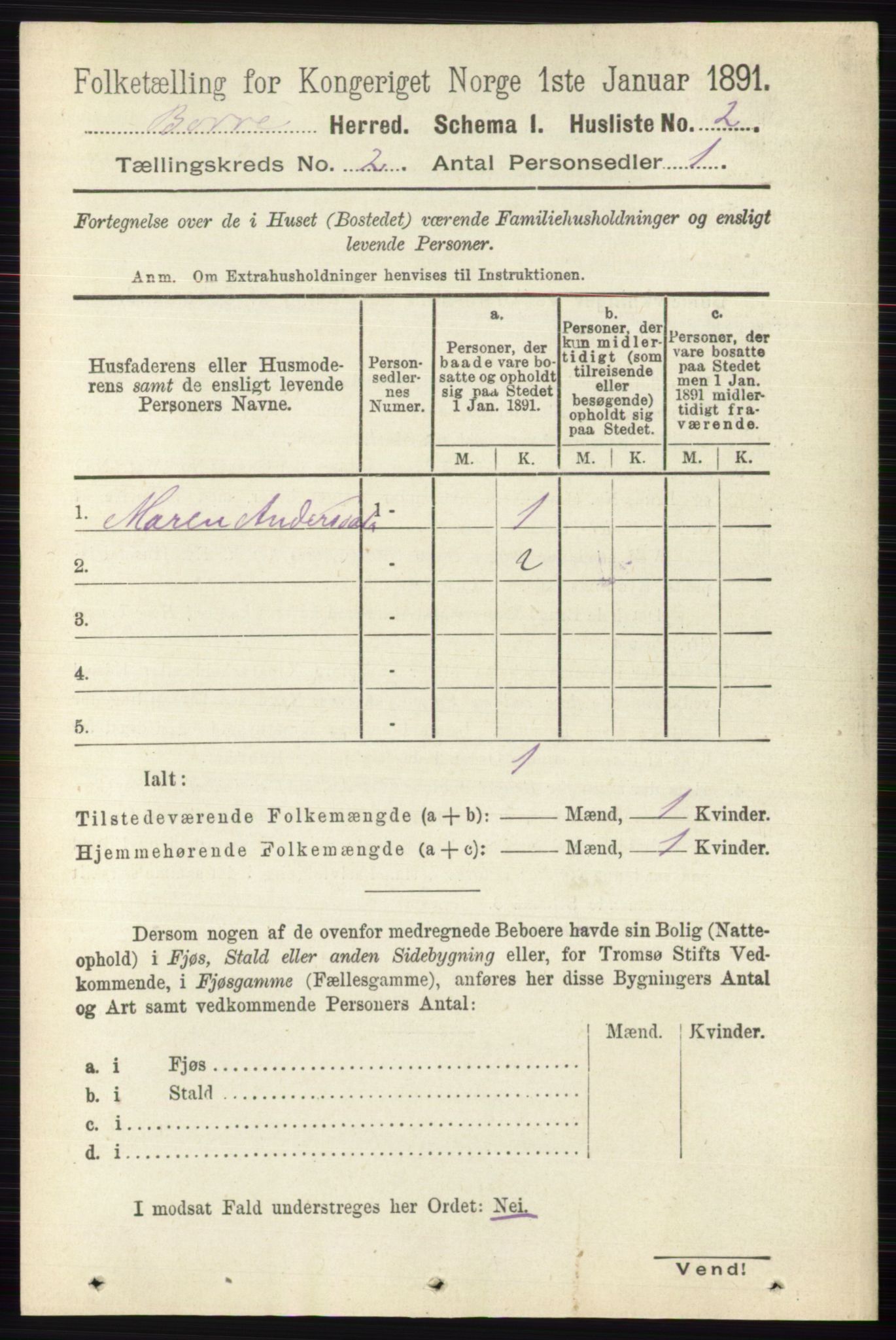 RA, 1891 census for 0717 Borre, 1891, p. 747