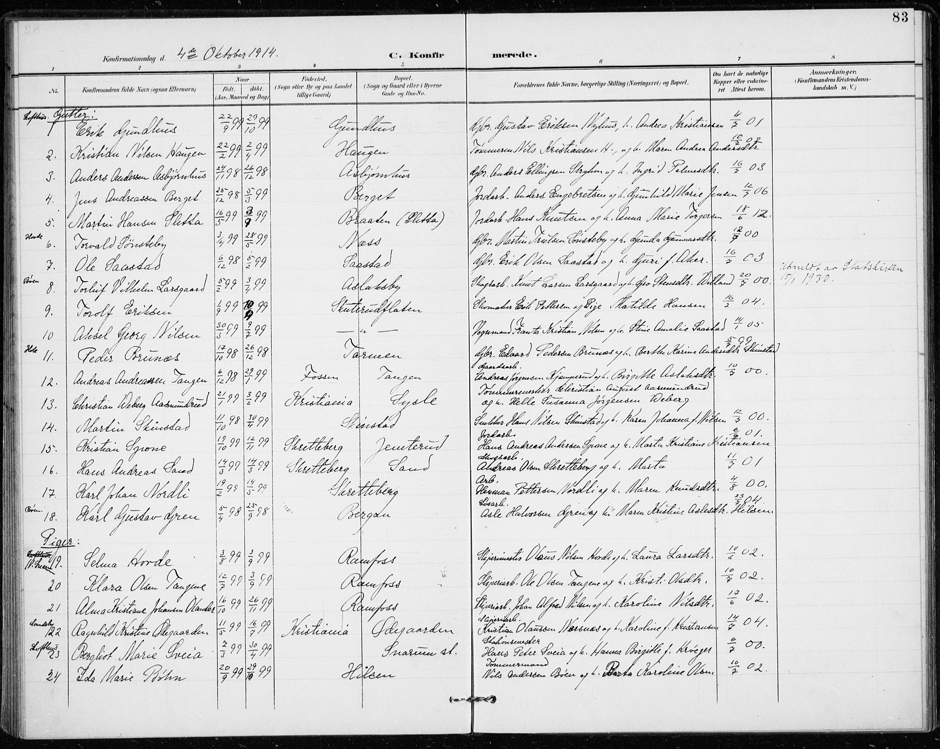 Modum kirkebøker, AV/SAKO-A-234/F/Fa/L0020: Parish register (official) no. 20, 1900-1917, p. 83