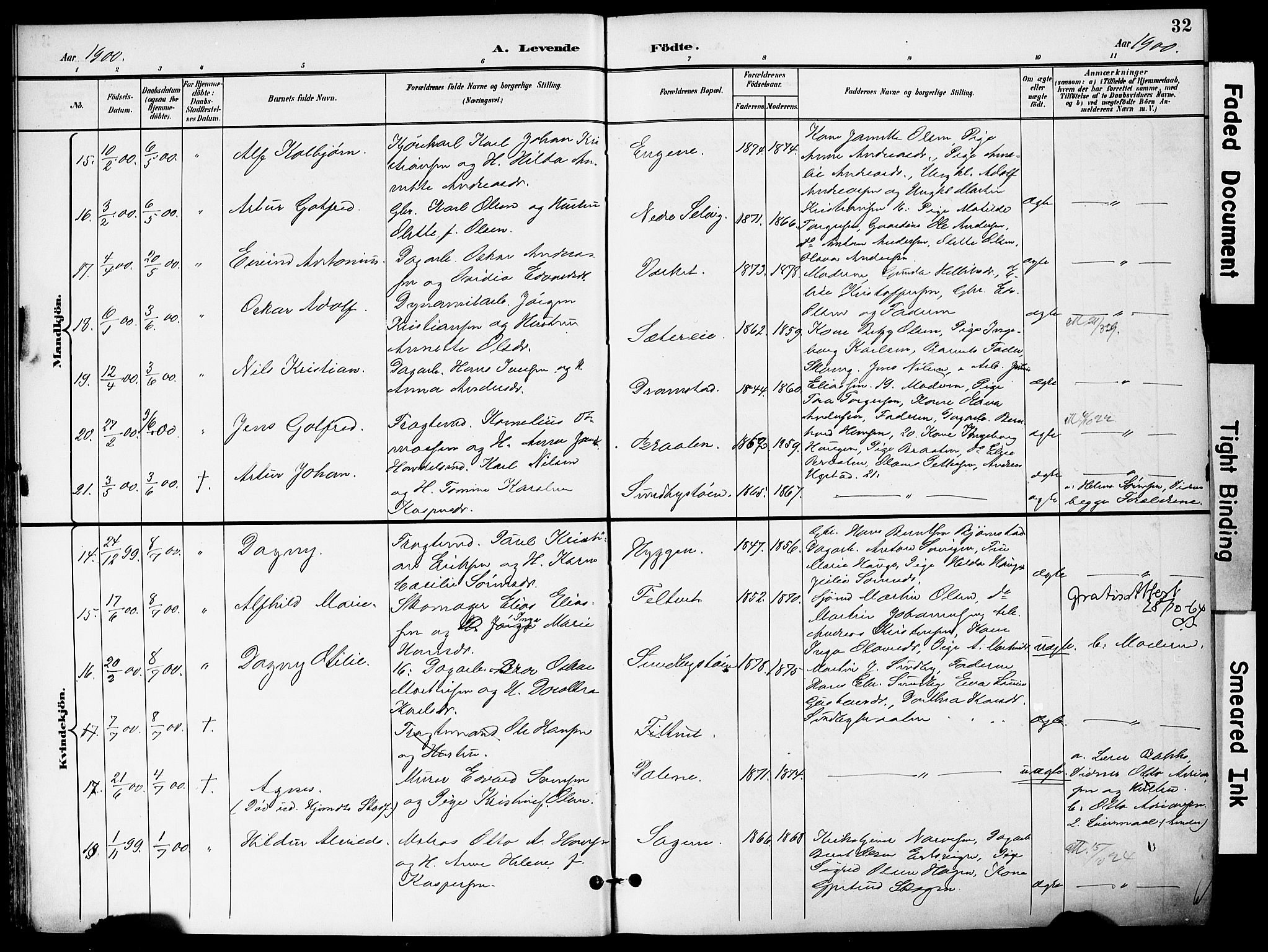 Hurum kirkebøker, AV/SAKO-A-229/F/Fa/L0015: Parish register (official) no. 15, 1896-1908, p. 32
