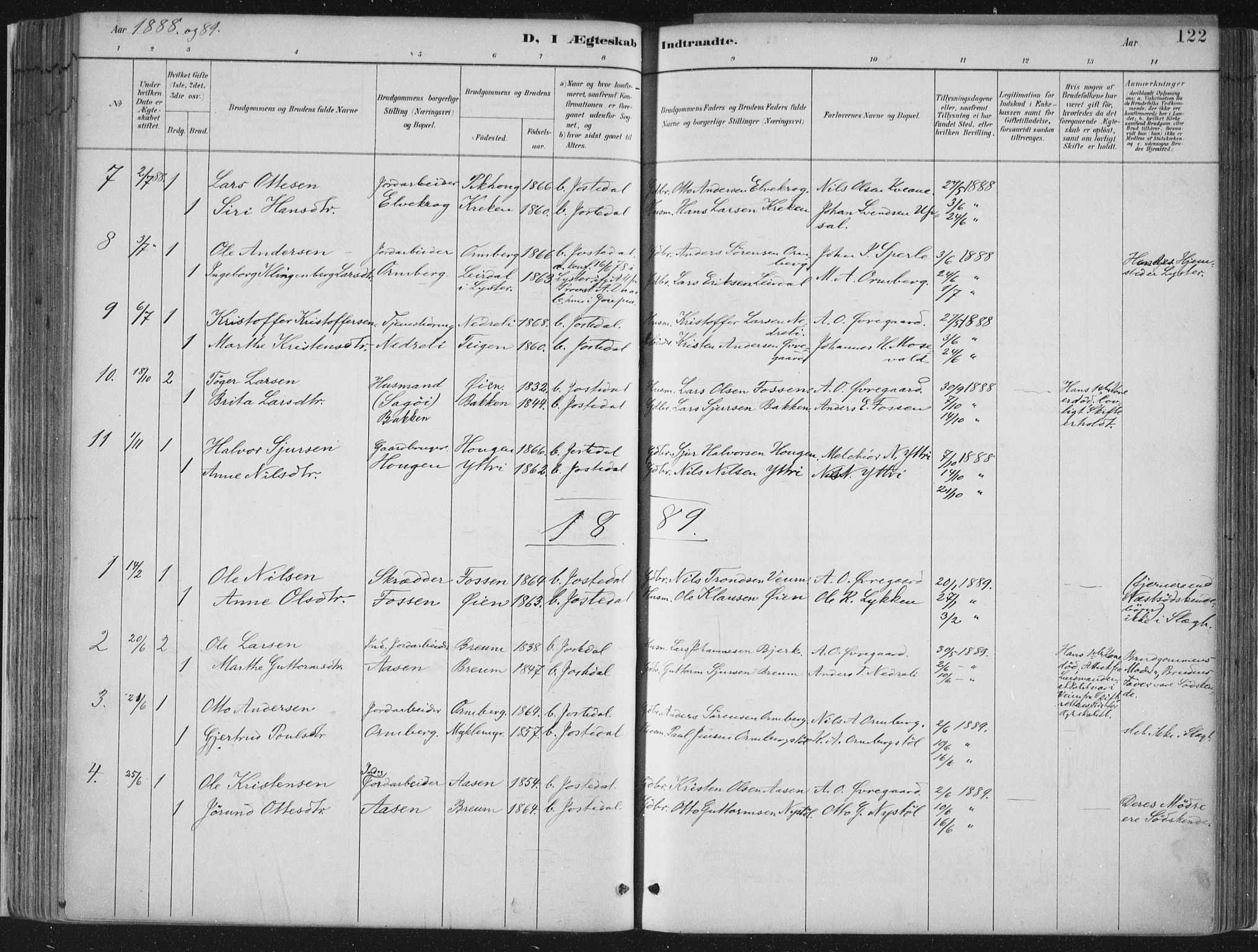 Jostedal sokneprestembete, SAB/A-80601/H/Haa/Haab/L0001: Parish register (official) no. B 1, 1887-1914, p. 122