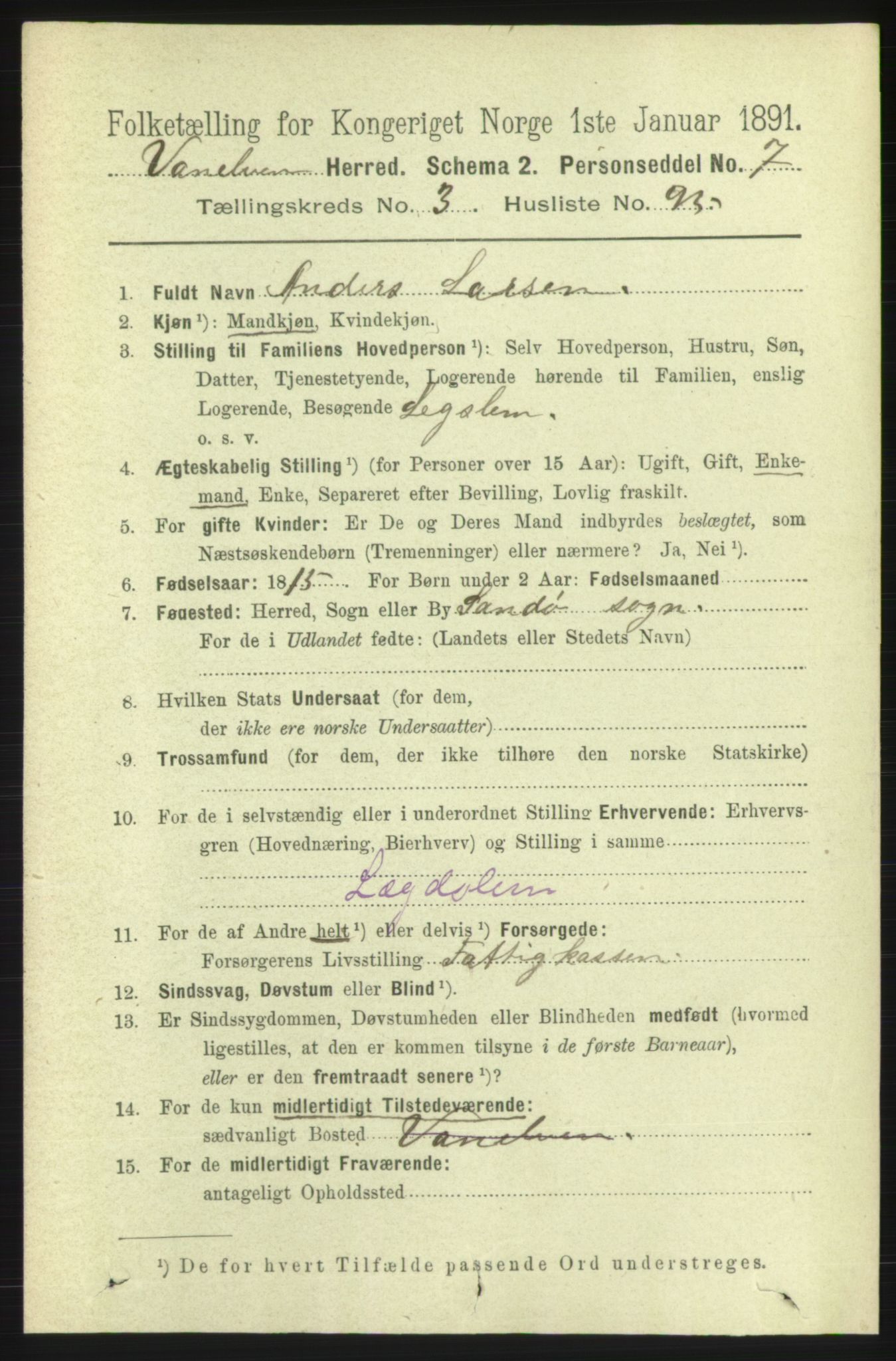 RA, 1891 census for 1511 Vanylven, 1891, p. 1755