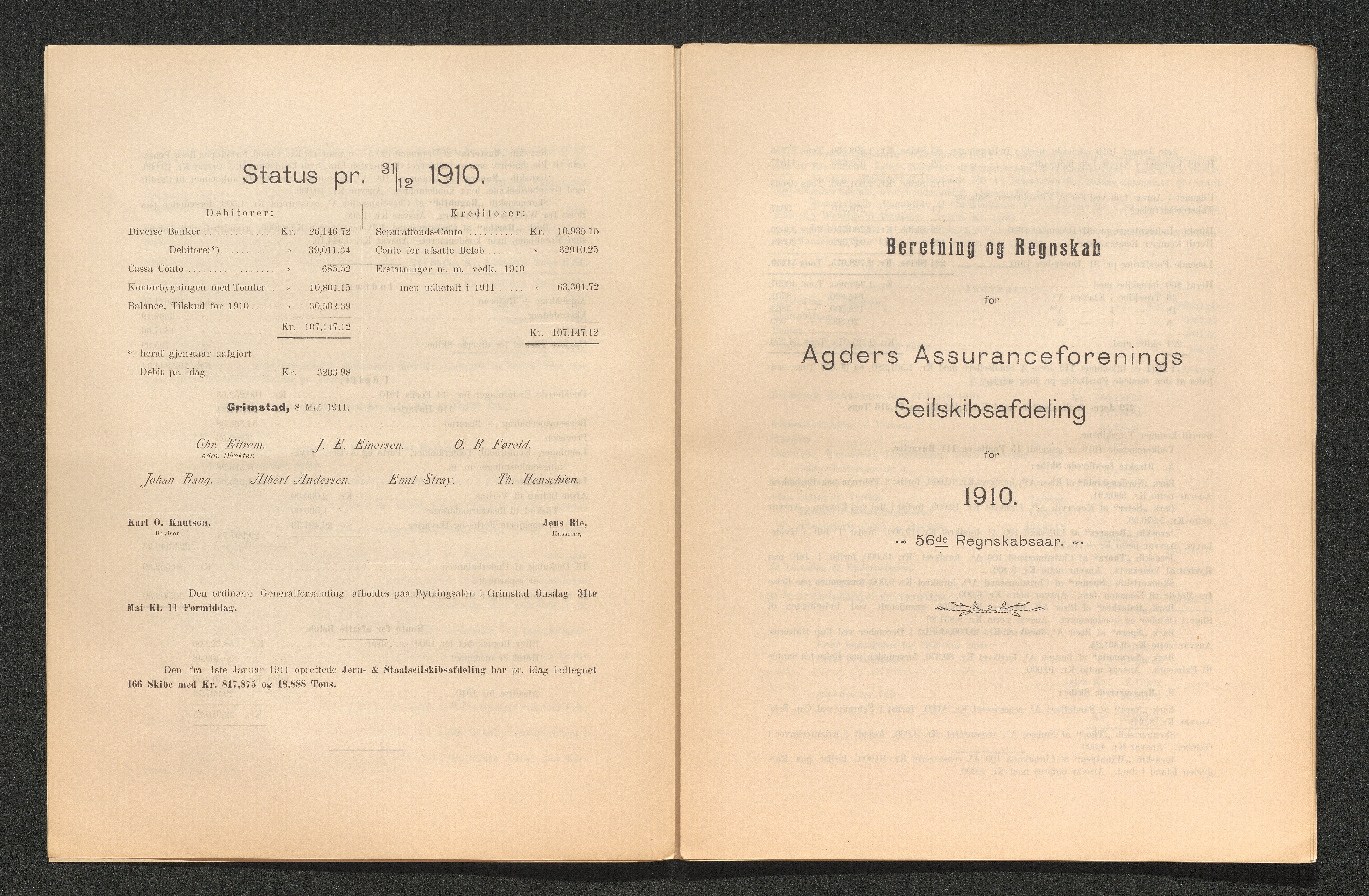 Agders Gjensidige Assuranceforening, AAKS/PA-1718/05/L0003: Regnskap, seilavdeling, pakkesak, 1890-1912