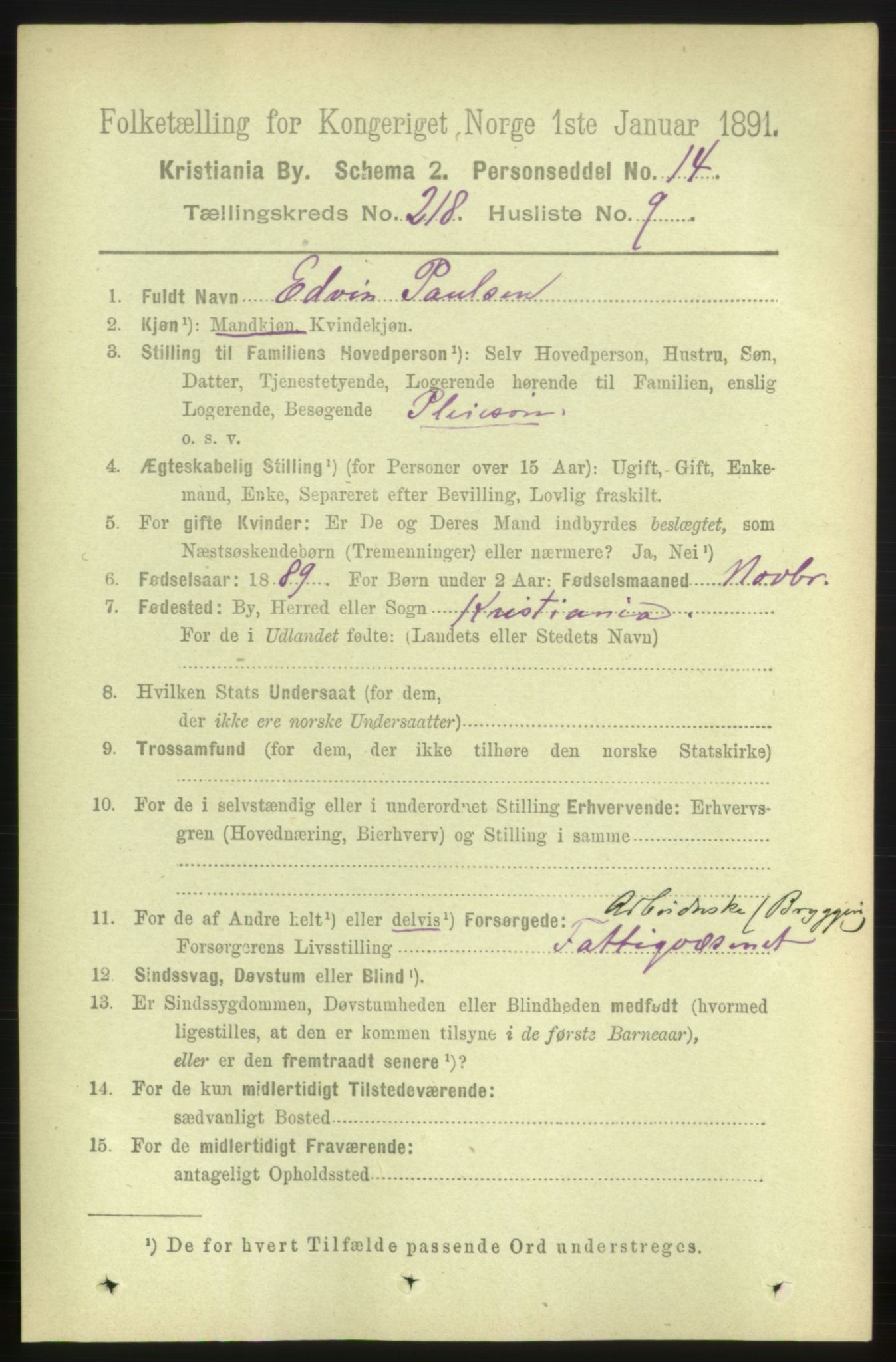 RA, 1891 census for 0301 Kristiania, 1891, p. 129320