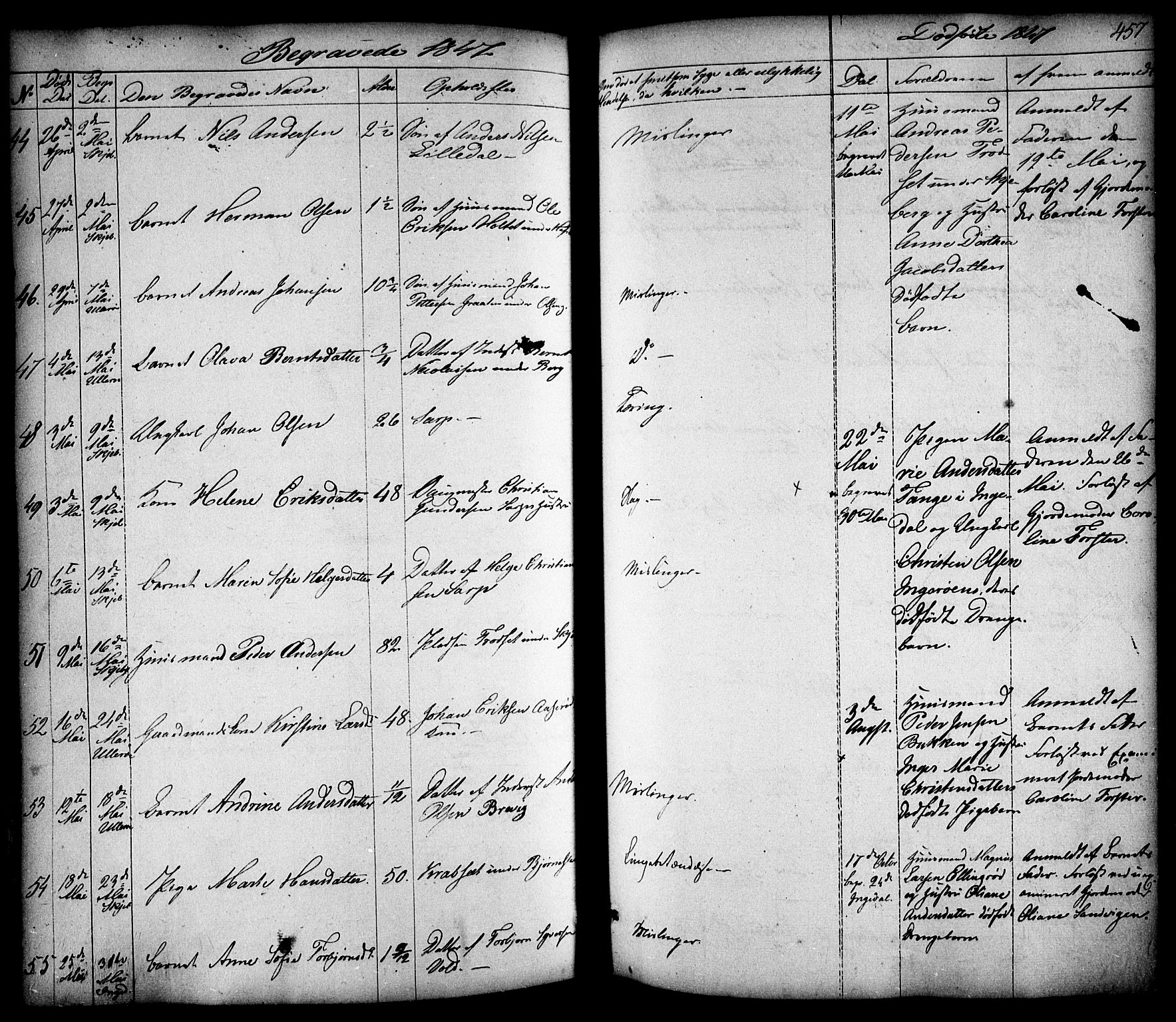 Skjeberg prestekontor Kirkebøker, AV/SAO-A-10923/F/Fa/L0006: Parish register (official) no. I 6, 1846-1858, p. 457