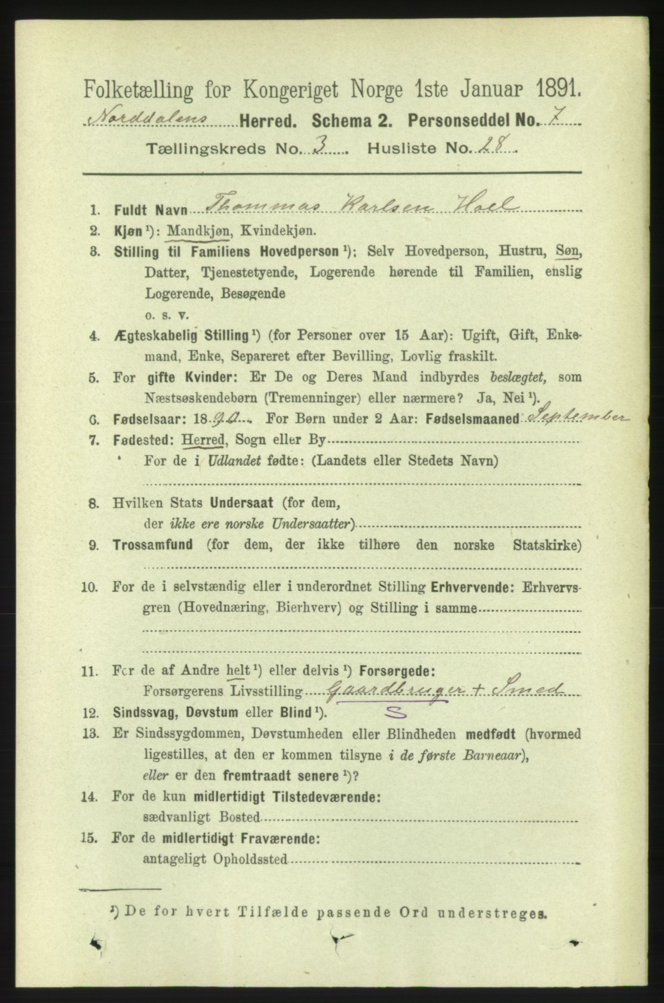 RA, 1891 census for 1524 Norddal, 1891, p. 742