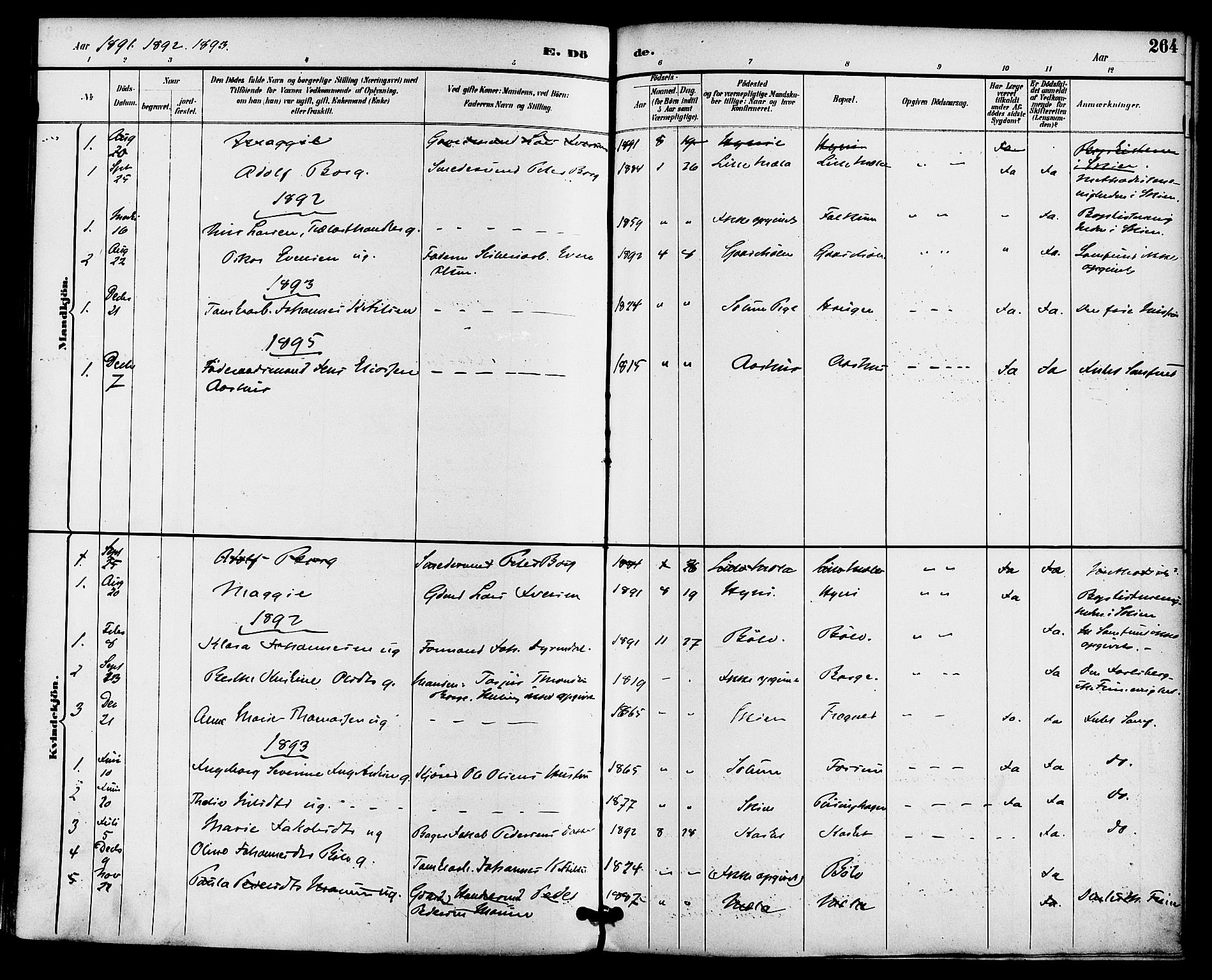 Gjerpen kirkebøker, SAKO/A-265/F/Fa/L0010: Parish register (official) no. I 10, 1886-1895, p. 264