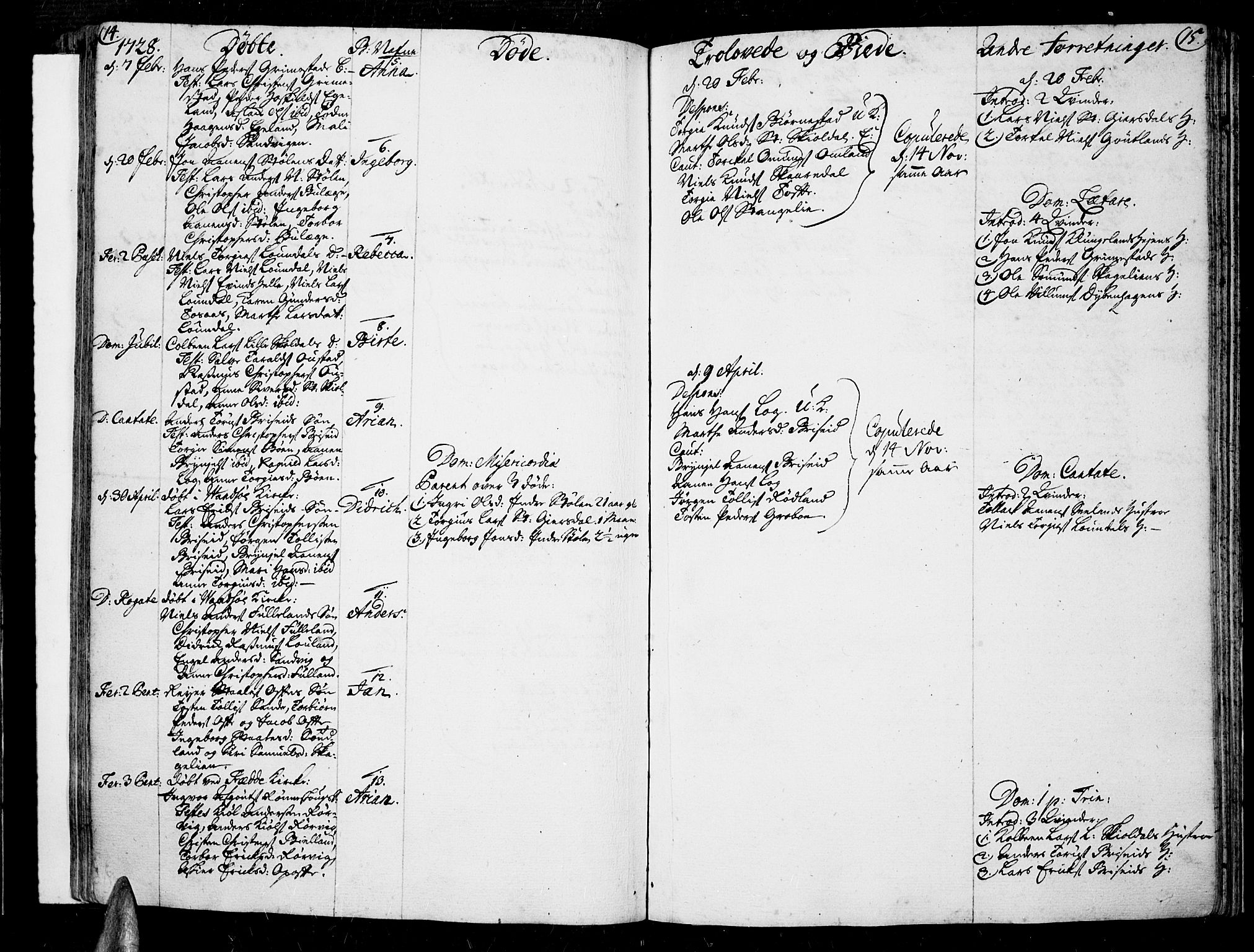 Lista sokneprestkontor, AV/SAK-1111-0027/F/Fa/L0002: Parish register (official) no. A 2 /2, 1726-1753, p. 14-15