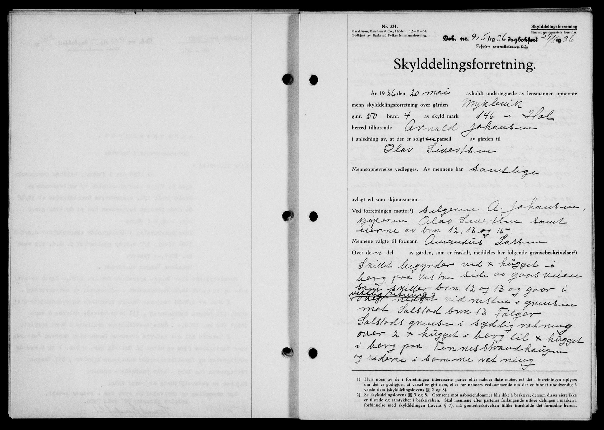 Lofoten sorenskriveri, SAT/A-0017/1/2/2C/L0033b: Mortgage book no. 33b, 1936-1936, Diary no: : 915/1936