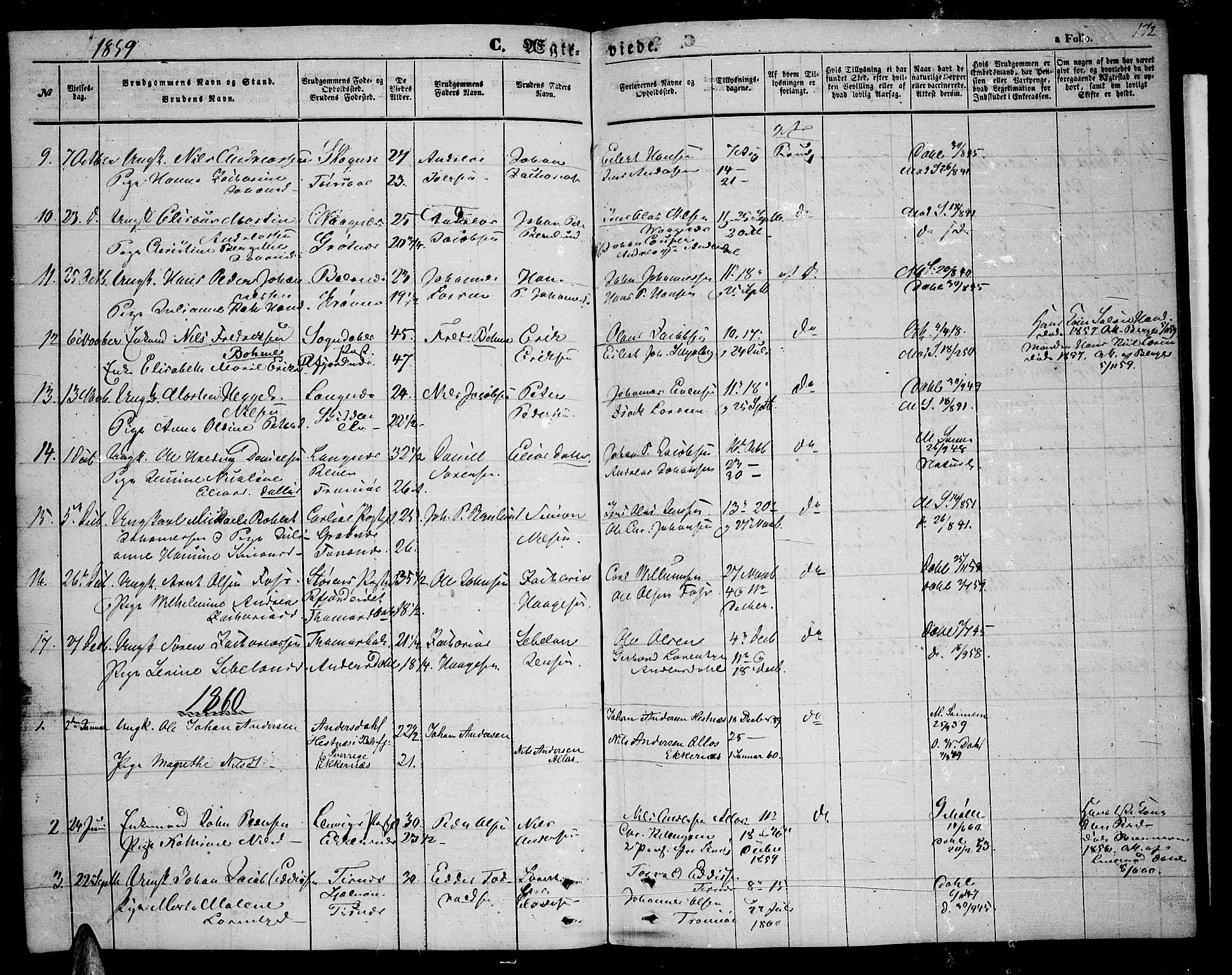 Tromsøysund sokneprestkontor, SATØ/S-1304/G/Gb/L0001klokker: Parish register (copy) no. 1, 1857-1869, p. 172