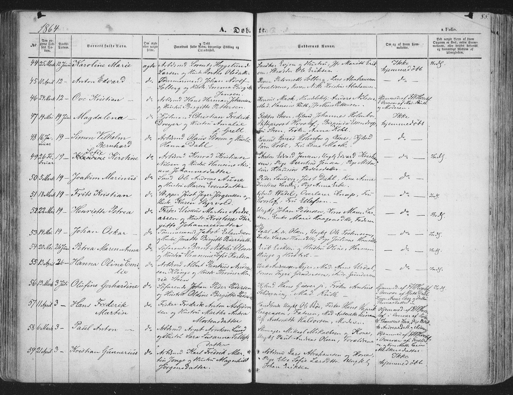 Tromsø sokneprestkontor/stiftsprosti/domprosti, SATØ/S-1343/G/Ga/L0011kirke: Parish register (official) no. 11, 1856-1865, p. 85