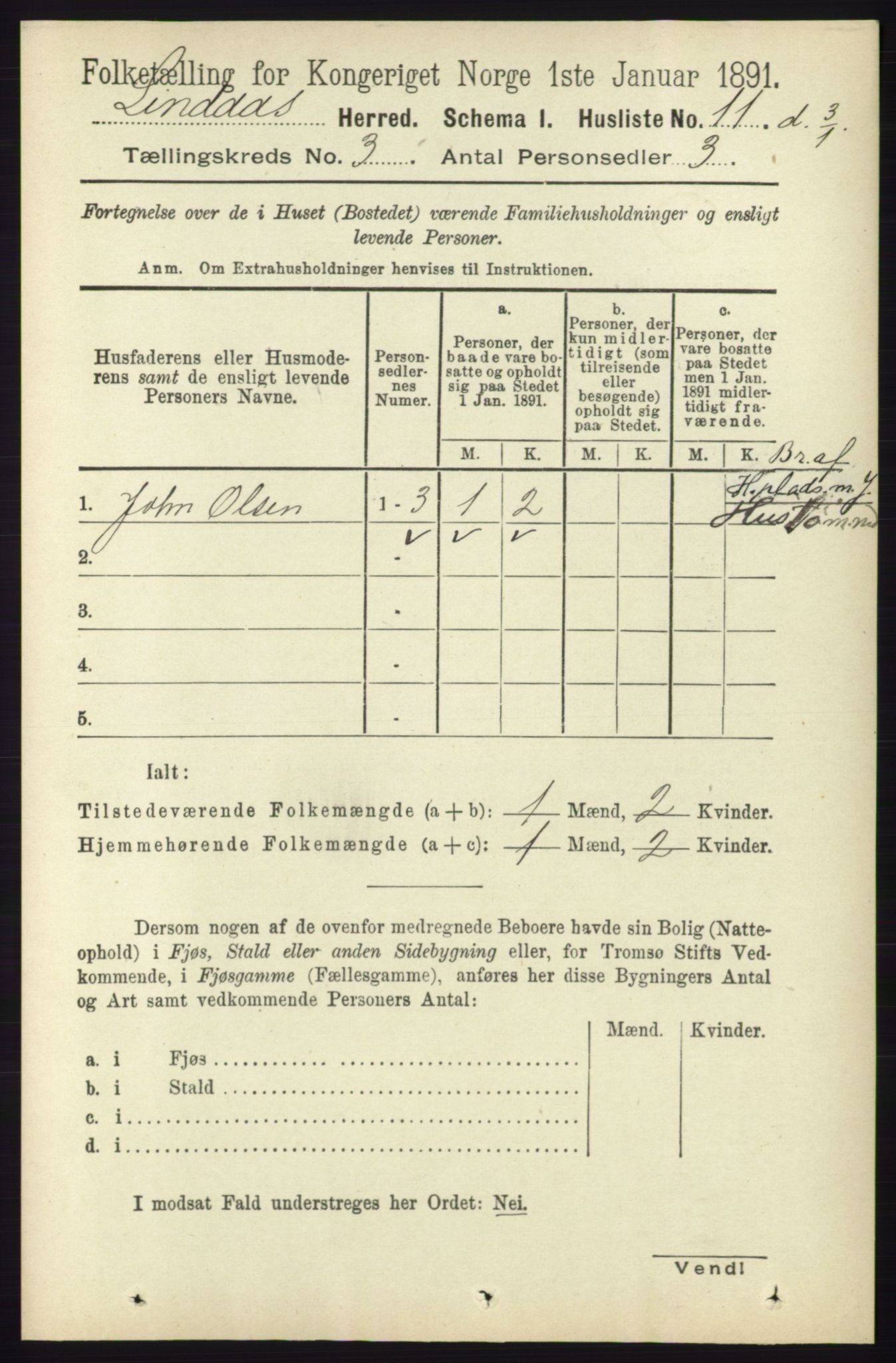 RA, 1891 census for 1263 Lindås, 1891, p. 767