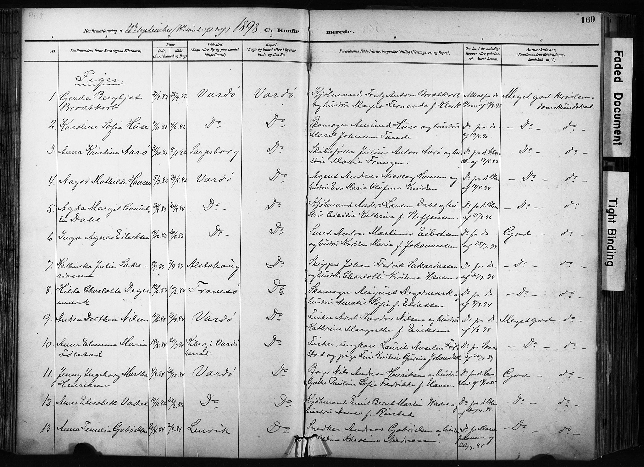 Vardø sokneprestkontor, SATØ/S-1332/H/Ha/L0010kirke: Parish register (official) no. 10, 1895-1907, p. 169