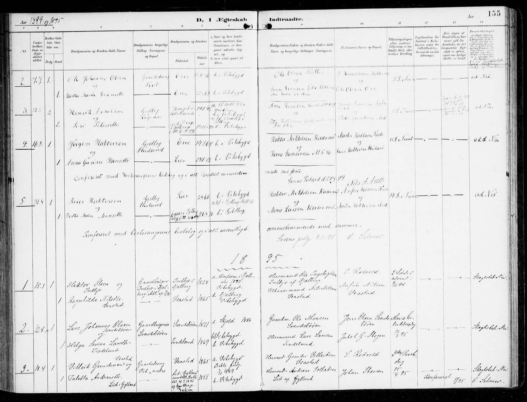 Sveio Sokneprestembete, SAB/A-78501/H/Haa: Parish register (official) no. D 2, 1894-1916, p. 155
