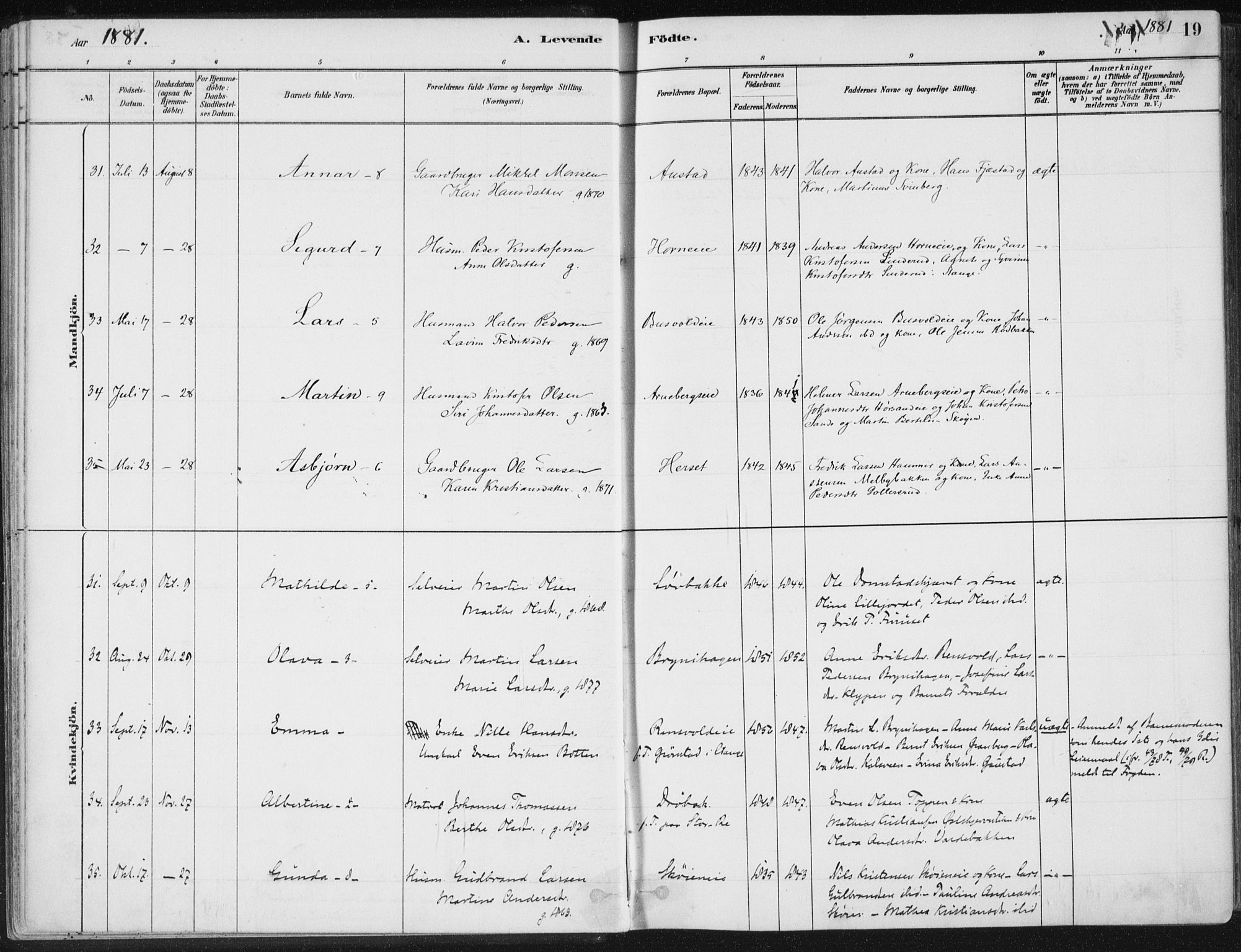 Romedal prestekontor, SAH/PREST-004/K/L0010: Parish register (official) no. 10, 1880-1895, p. 19