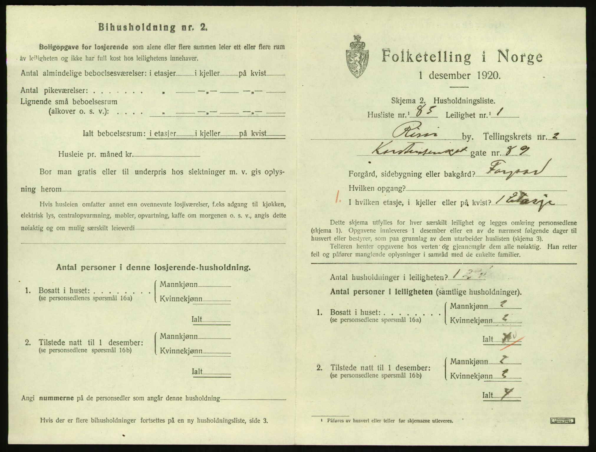 SAK, 1920 census for Risør, 1920, p. 2183
