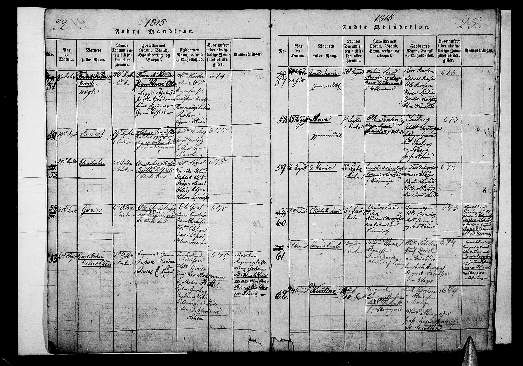 Garnisonsmenigheten Kirkebøker, AV/SAO-A-10846/G/Ga/L0003: Parish register (copy) no. 3, 1815-1819, p. 22-23