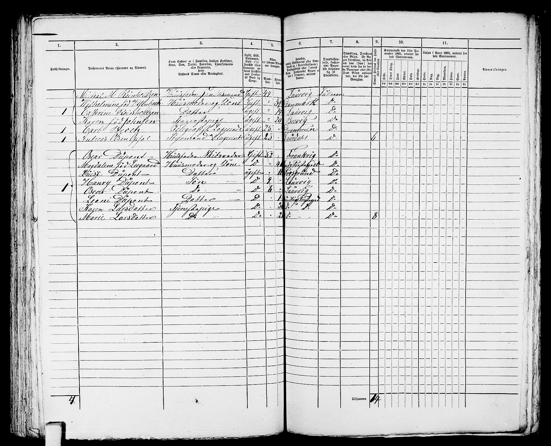 RA, 1865 census for Larvik, 1865, p. 450