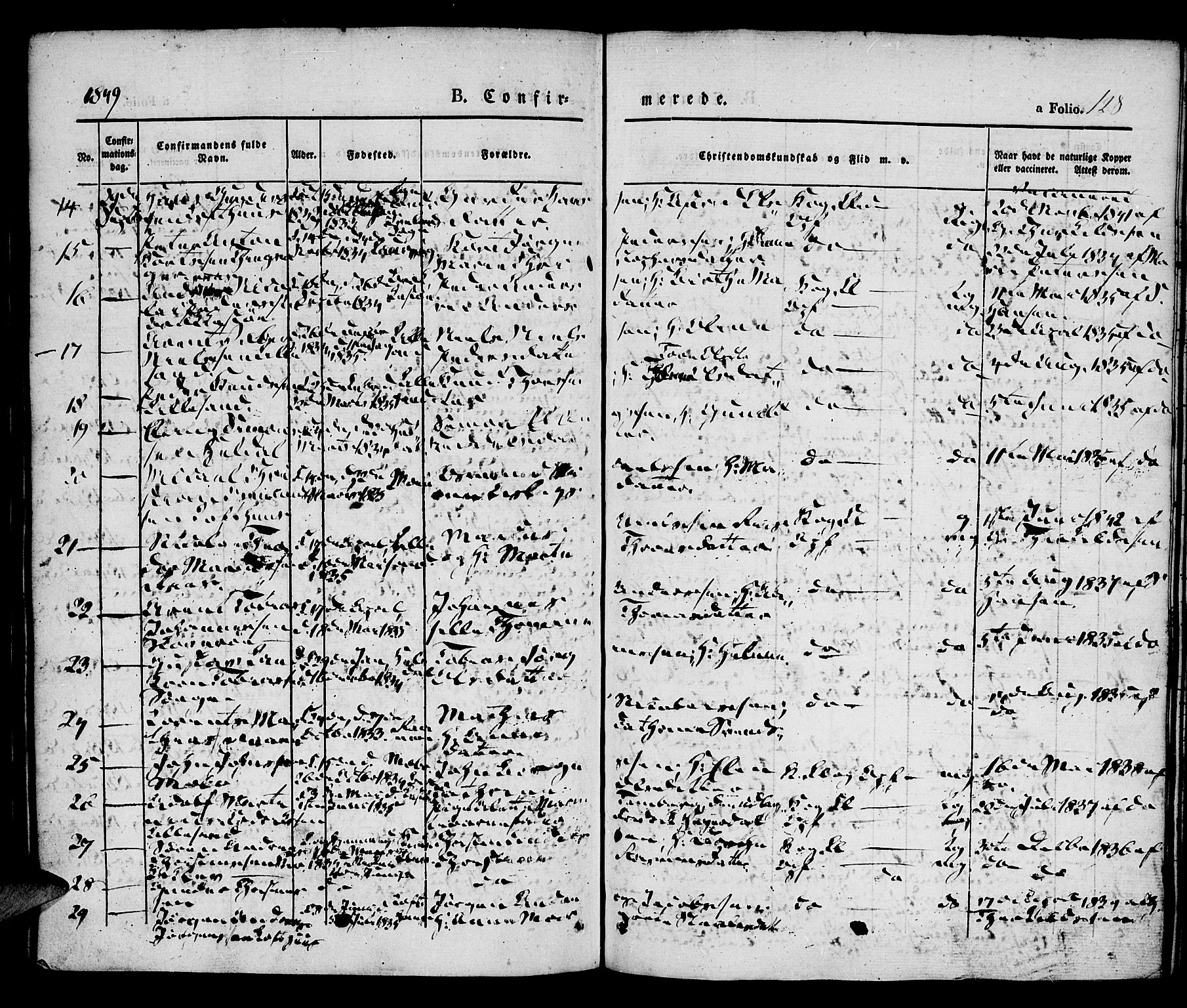 Vestre Moland sokneprestkontor, SAK/1111-0046/F/Fa/Fab/L0005: Parish register (official) no. A 5, 1841-1849, p. 128