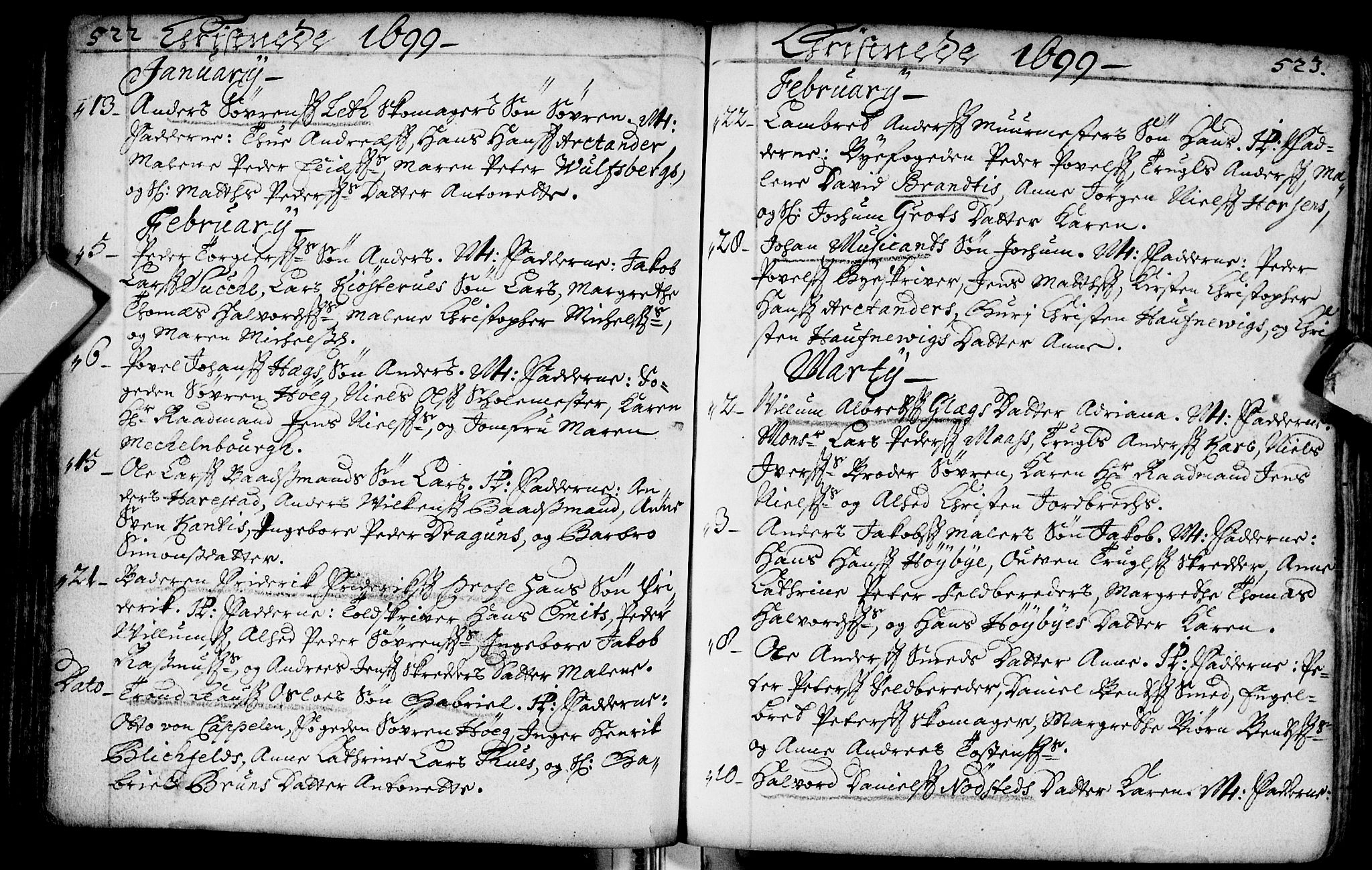 Bragernes kirkebøker, AV/SAKO-A-6/F/Fa/L0002: Parish register (official) no. I 2, 1680-1705, p. 522-523