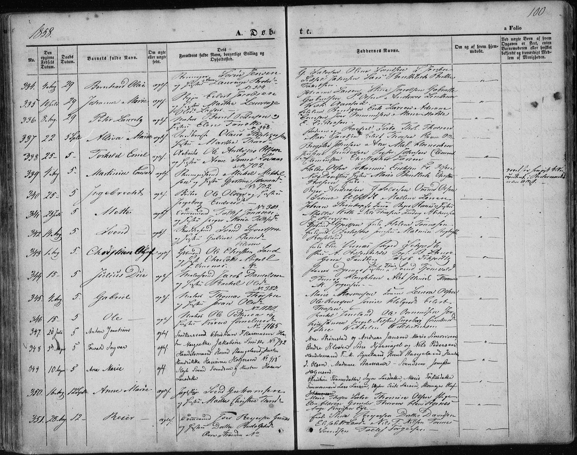 Domkirken sokneprestkontor, SAST/A-101812/001/30/30BA/L0017: Parish register (official) no. A 16, 1855-1867, p. 100