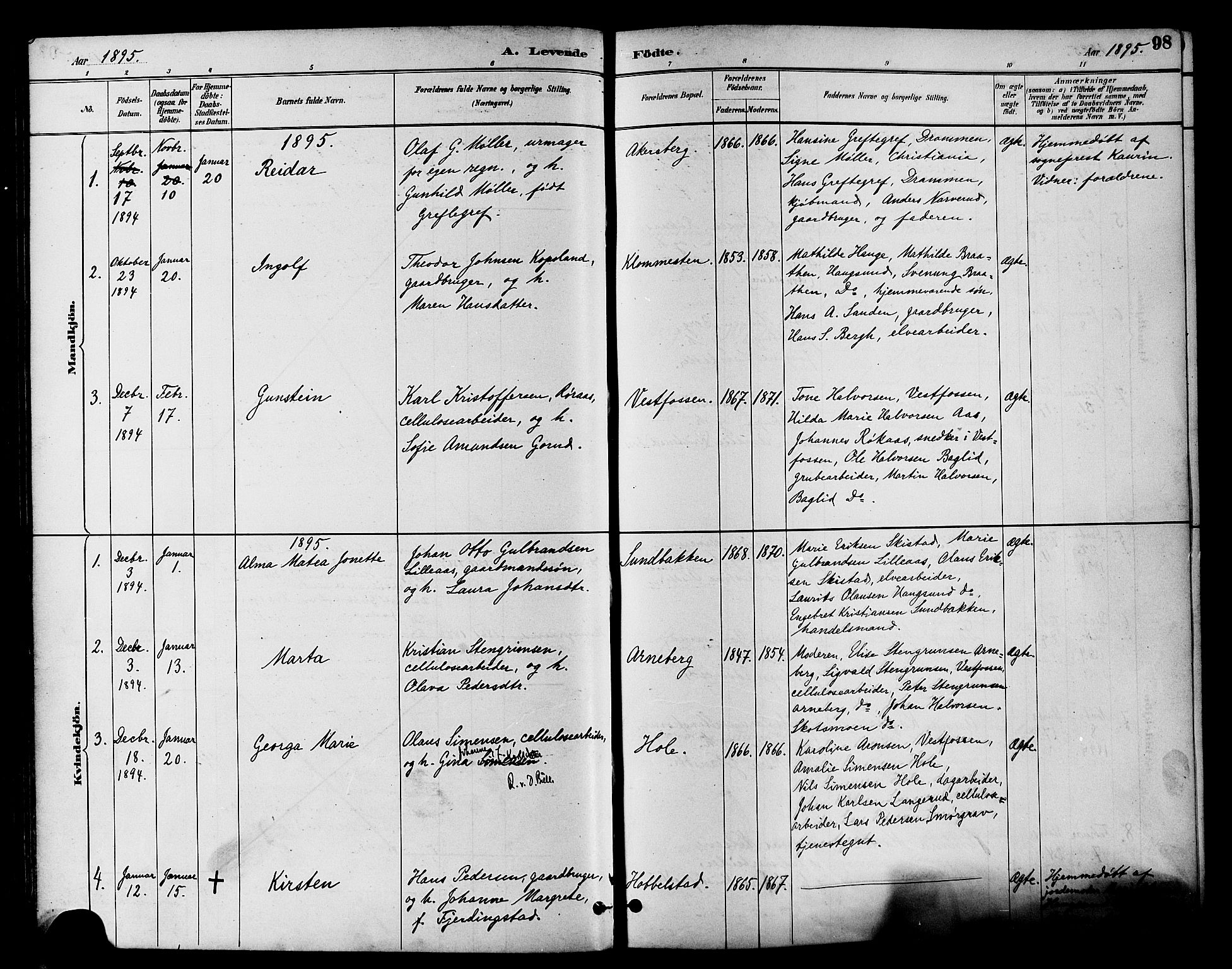 Eiker kirkebøker, SAKO/A-4/F/Fb/L0002: Parish register (official) no. II 2, 1889-1896, p. 98