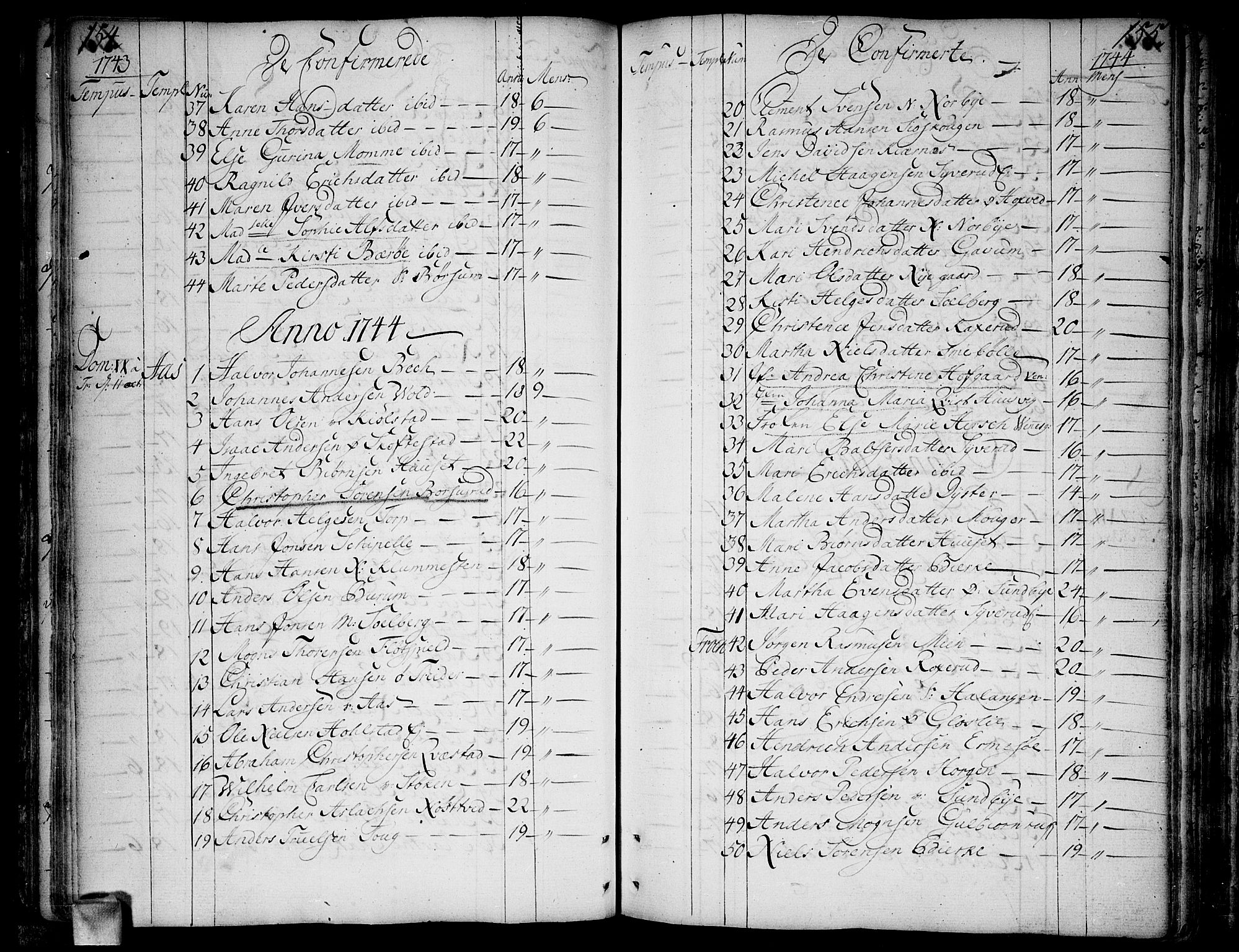 Ås prestekontor Kirkebøker, AV/SAO-A-10894/F/Fa/L0001: Parish register (official) no. I 1, 1742-1778, p. 154-155