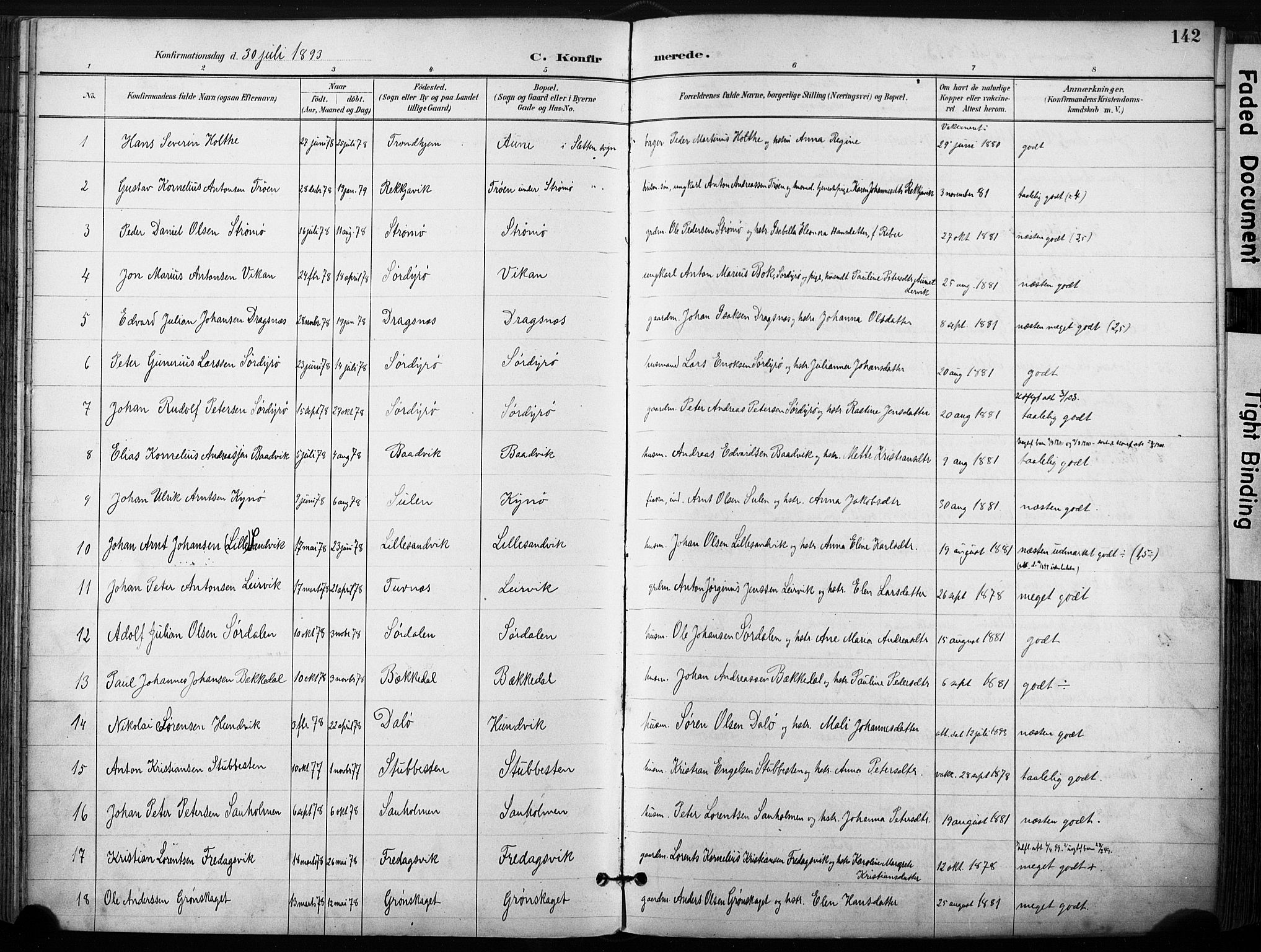Ministerialprotokoller, klokkerbøker og fødselsregistre - Sør-Trøndelag, SAT/A-1456/640/L0579: Parish register (official) no. 640A04, 1889-1902, p. 142