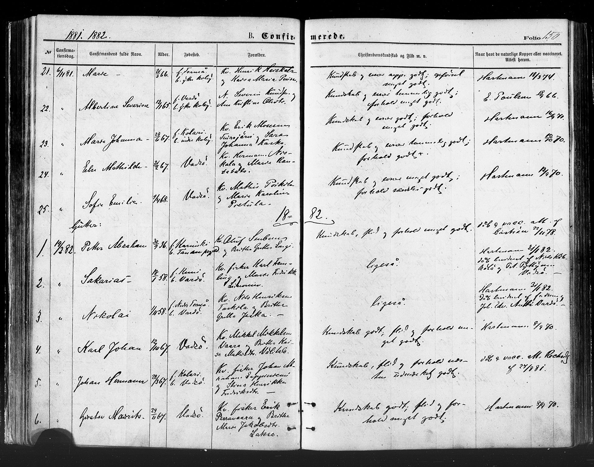 Vadsø sokneprestkontor, SATØ/S-1325/H/Ha/L0005kirke: Parish register (official) no. 5, 1873-1884, p. 150