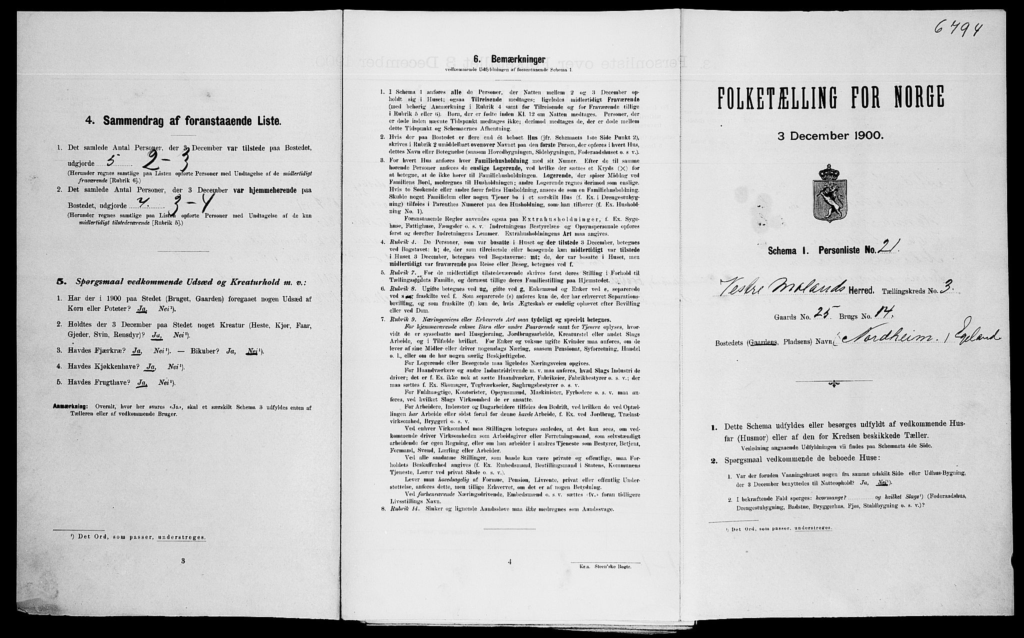 SAK, 1900 census for Vestre Moland, 1900, p. 377