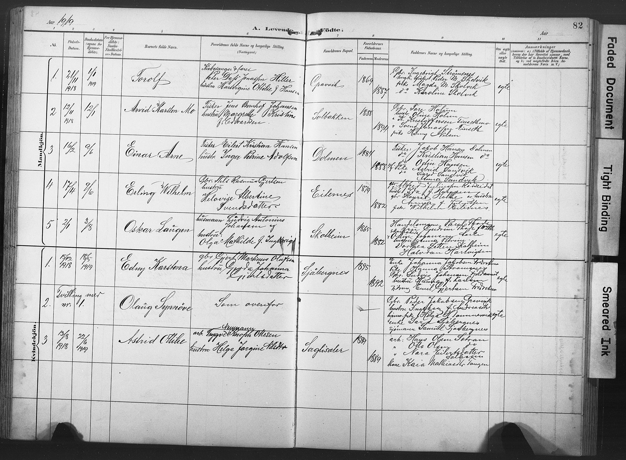 Ministerialprotokoller, klokkerbøker og fødselsregistre - Nord-Trøndelag, AV/SAT-A-1458/789/L0706: Parish register (copy) no. 789C01, 1888-1931, p. 82