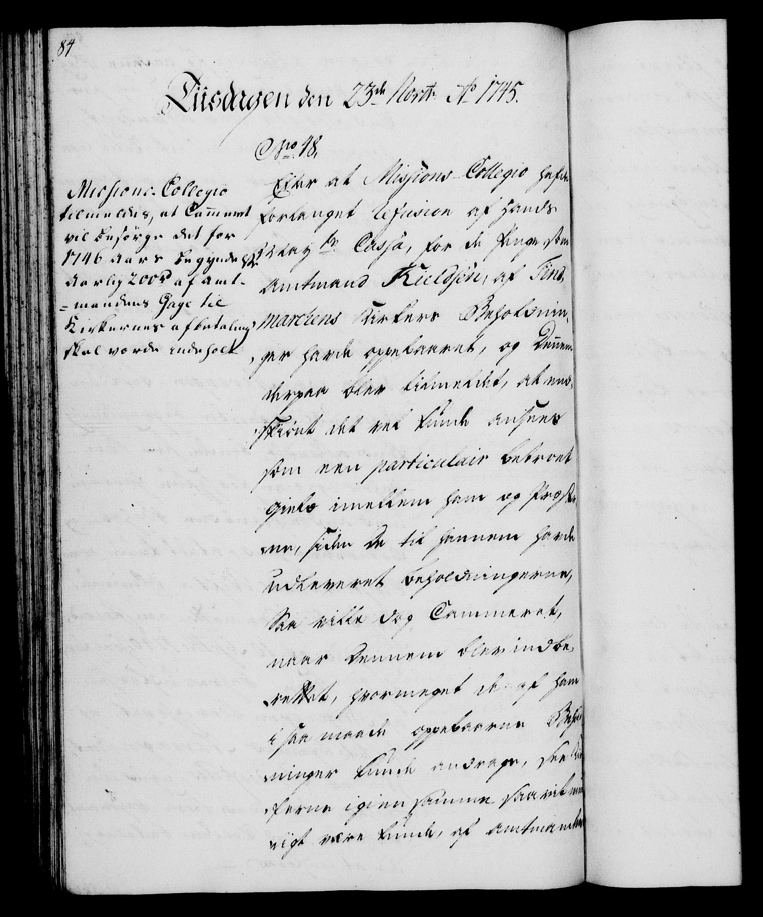 Rentekammeret, Kammerkanselliet, RA/EA-3111/G/Gh/Gha/L0027: Norsk ekstraktmemorialprotokoll (merket RK 53.72), 1745-1746, p. 84