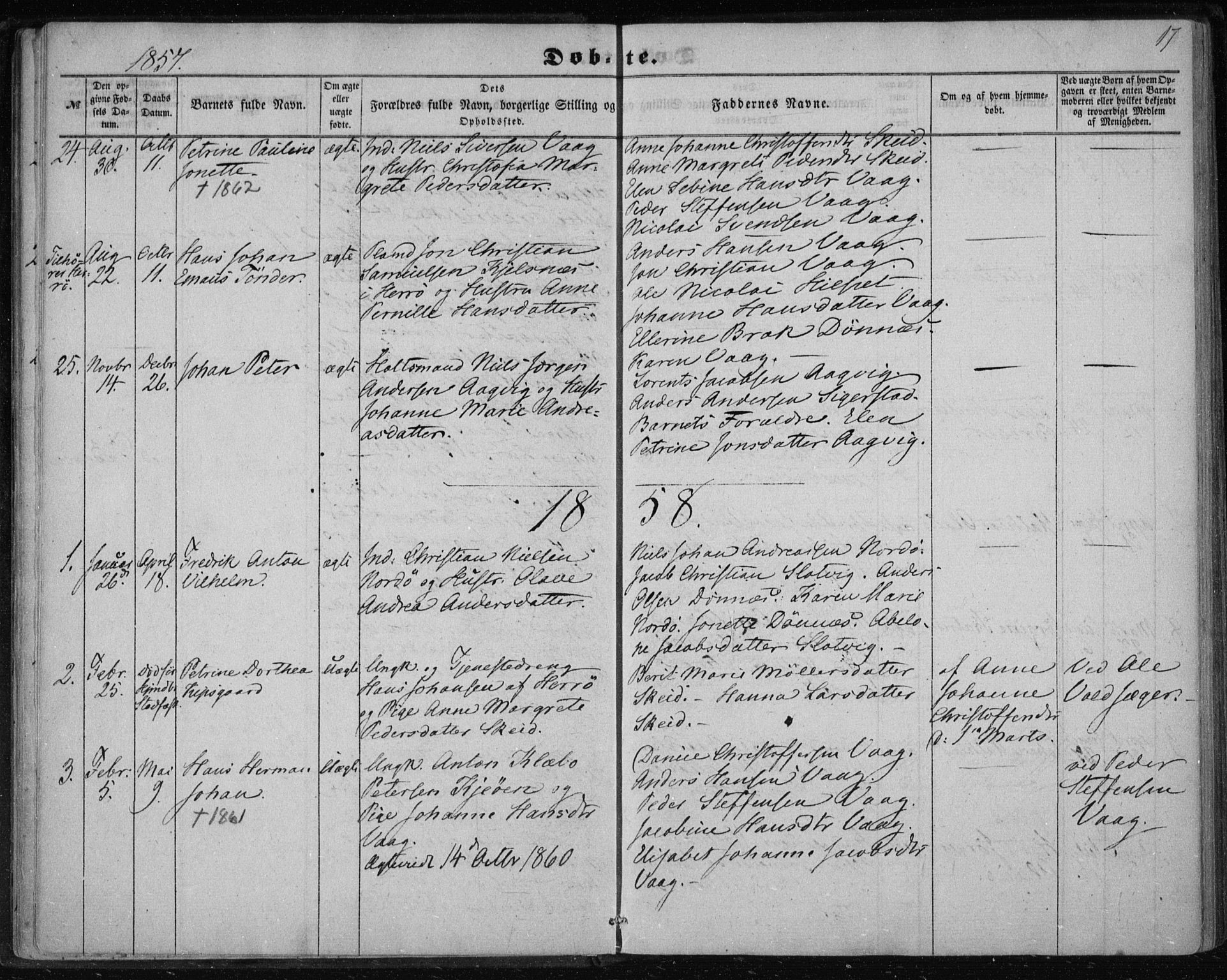 Ministerialprotokoller, klokkerbøker og fødselsregistre - Nordland, AV/SAT-A-1459/835/L0523: Parish register (official) no. 835A01, 1855-1865, p. 17