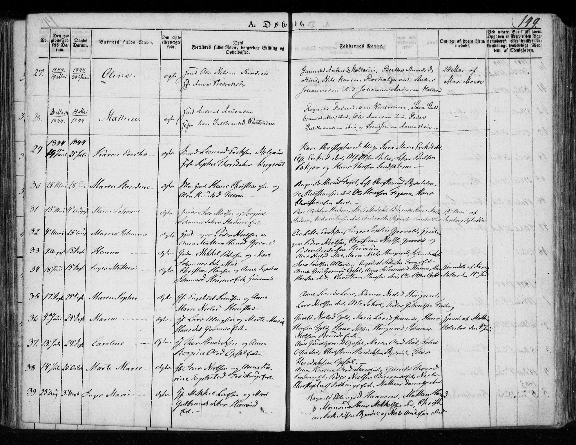 Hole kirkebøker, SAKO/A-228/F/Fa/L0005: Parish register (official) no. I 5, 1833-1851, p. 149