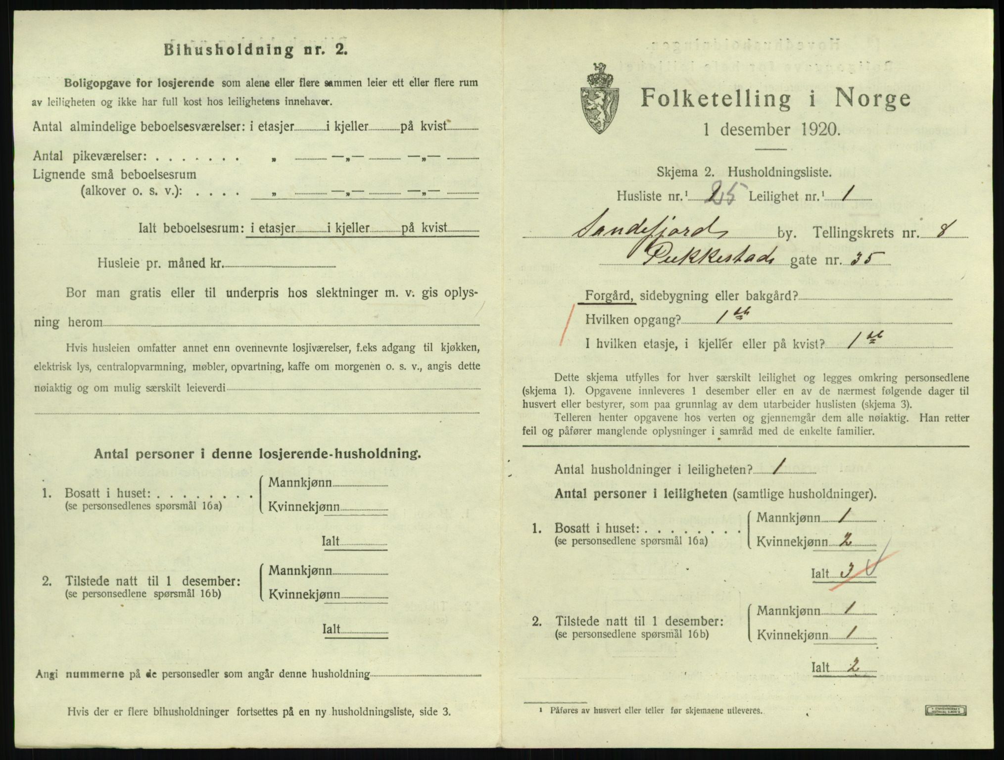 SAKO, 1920 census for Sandefjord, 1920, p. 3316