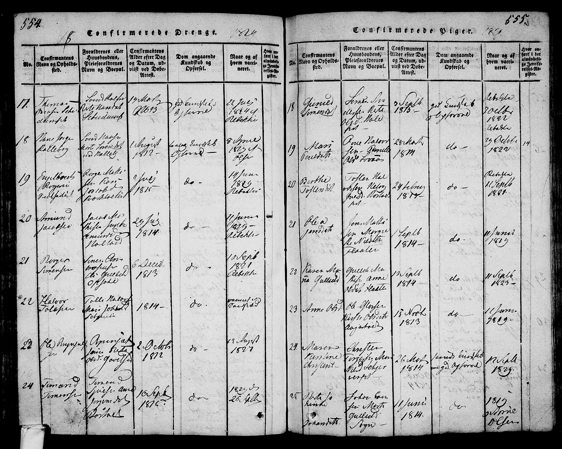 Lardal kirkebøker, AV/SAKO-A-350/F/Fa/L0005: Parish register (official) no. I 5, 1814-1835, p. 554-555