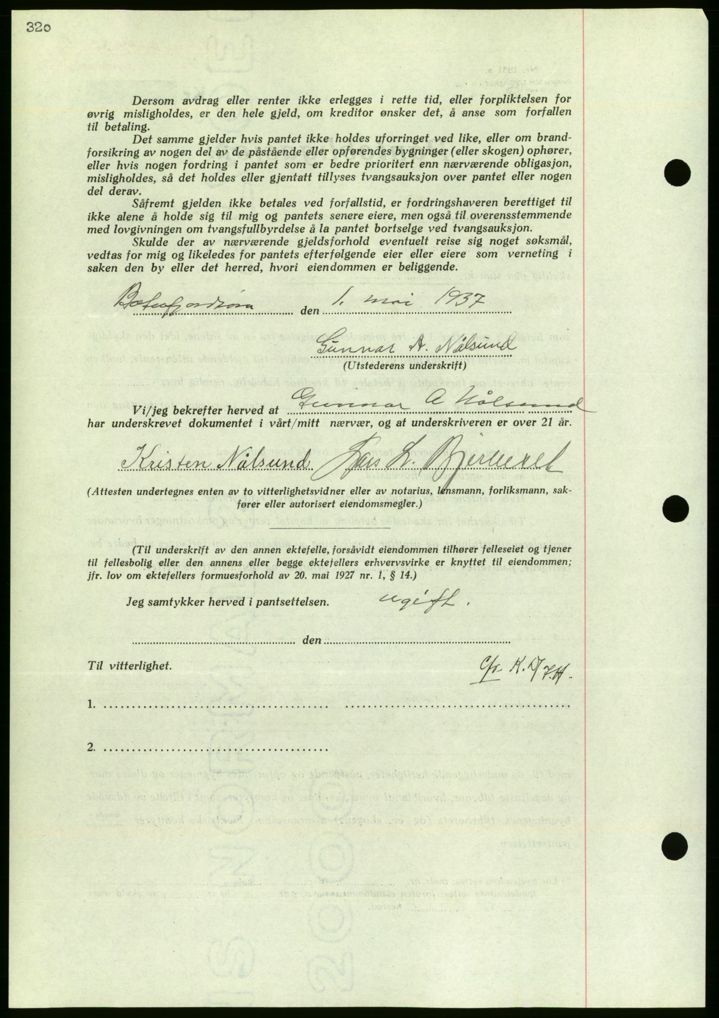 Nordmøre sorenskriveri, AV/SAT-A-4132/1/2/2Ca/L0091: Mortgage book no. B81, 1937-1937, Diary no: : 1289/1937